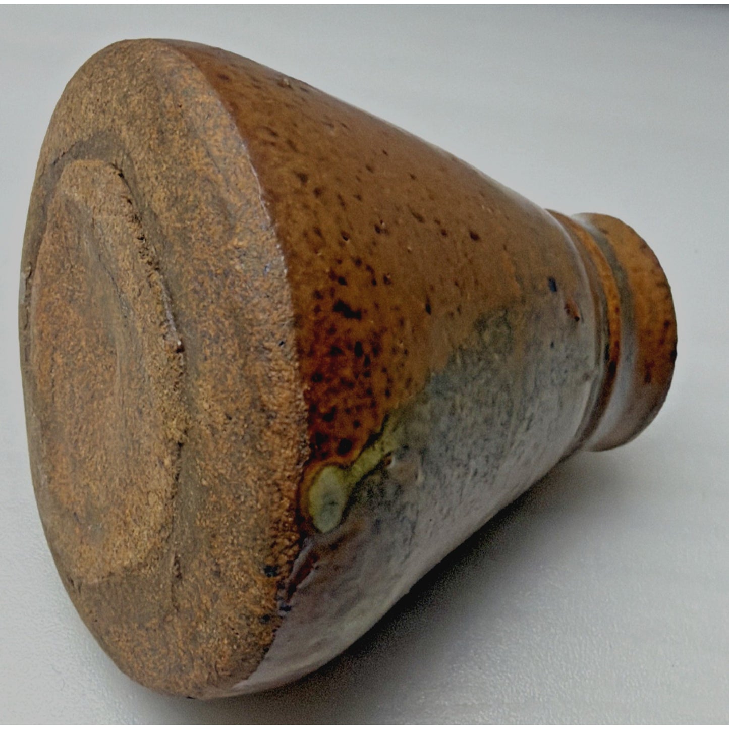 Primitive Stoneware Salt Glazed Cone Inkwell Brown Ink Bottle Vase