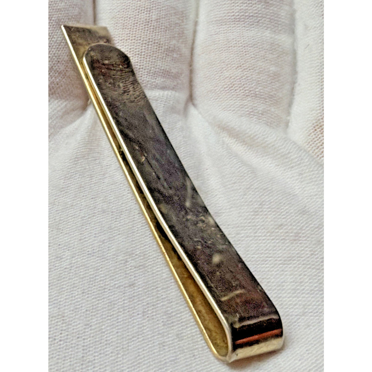 Vintage Large Gold Tone Tie Clip Center Pattern Textured As Is
