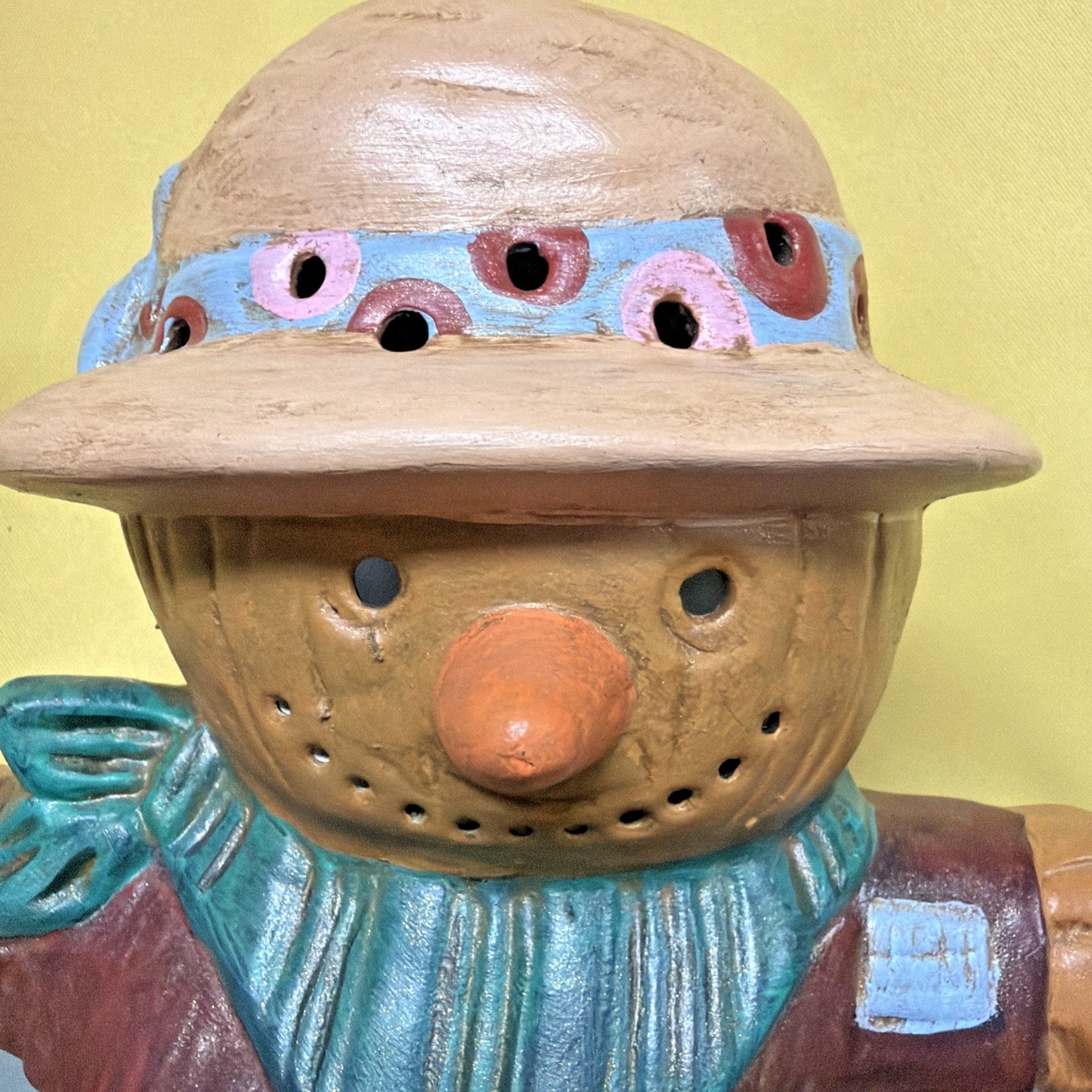Vintage Ceramic Scarecrow Lamp Hand Painted Pumpkin Jack O Lantern Reflection