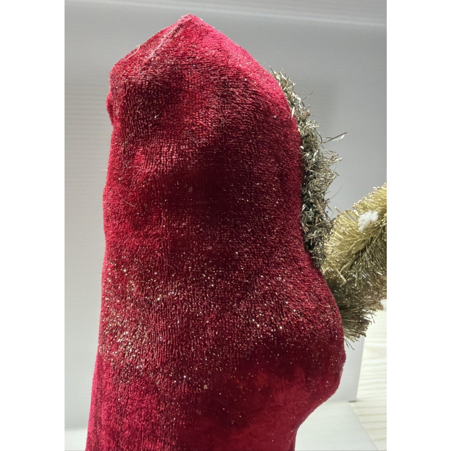 RAZ Imports Christmas Red Velvet Bersnickle Santa Figurine Tree Tinsel As Is
