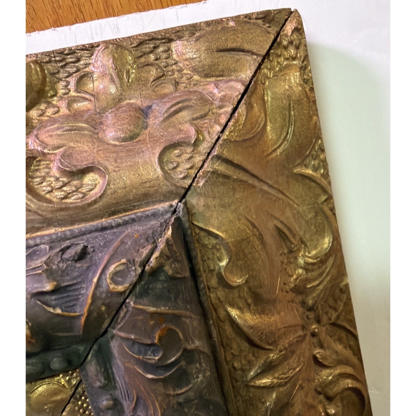 Antique Victorian Layered Wood Gold Floral Gesso Frame Only Wall Art As Is