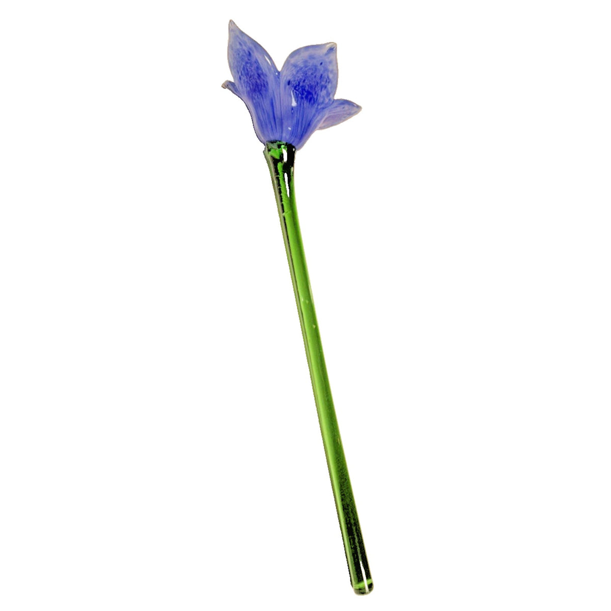 Vtg Hand Blown Art Glass Long Stem Flower Green Stem Blue Mottled Pink Center