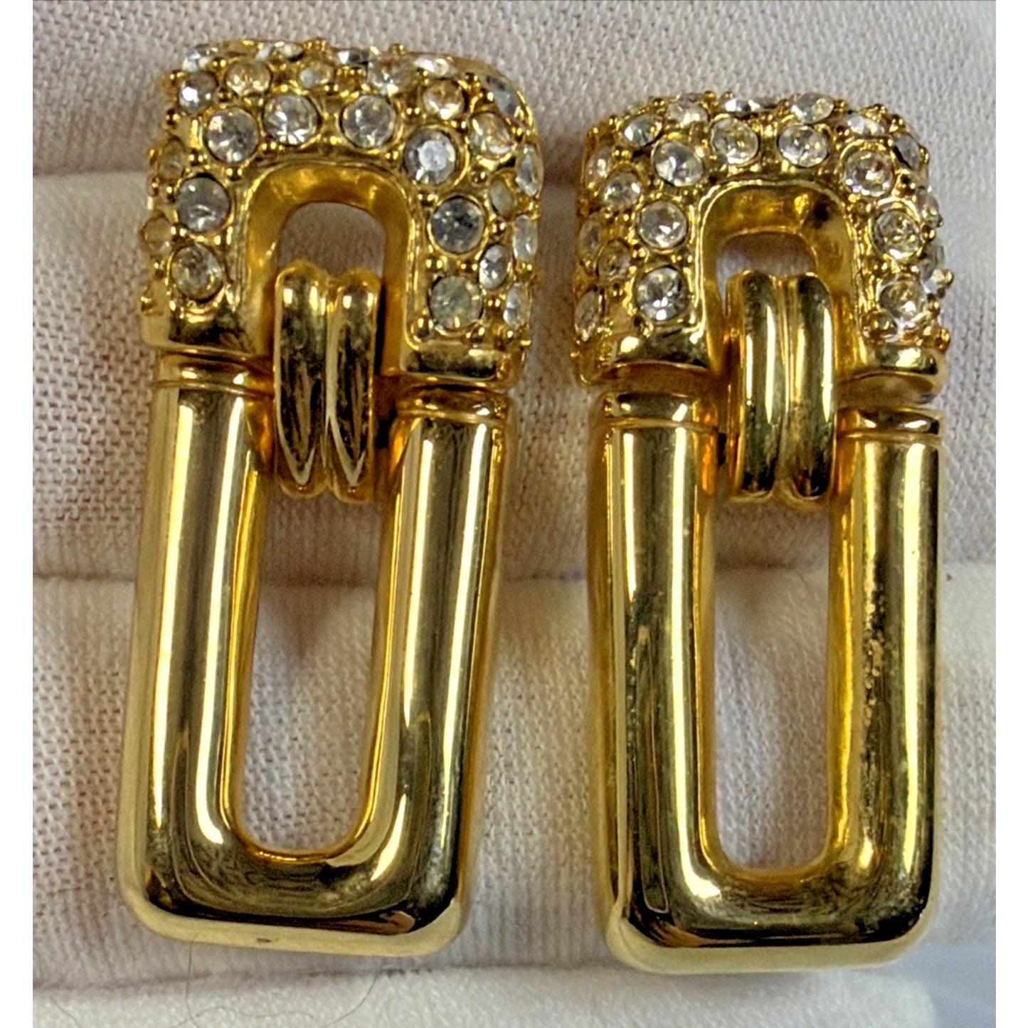 Vintage Park Lane Gold Tone Pave Rhinestone Door Knocker Post Earrings Modernist