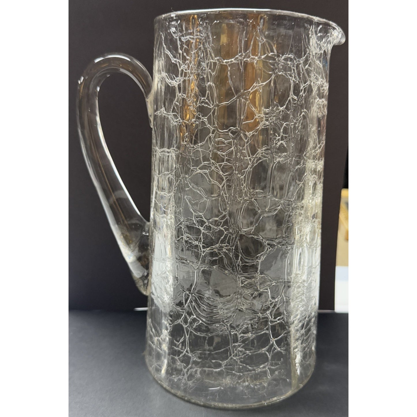 Victorian Kralik Loetz Moser Art Nouveau Glass Pitcher Jug Clear Crackle Ribbed