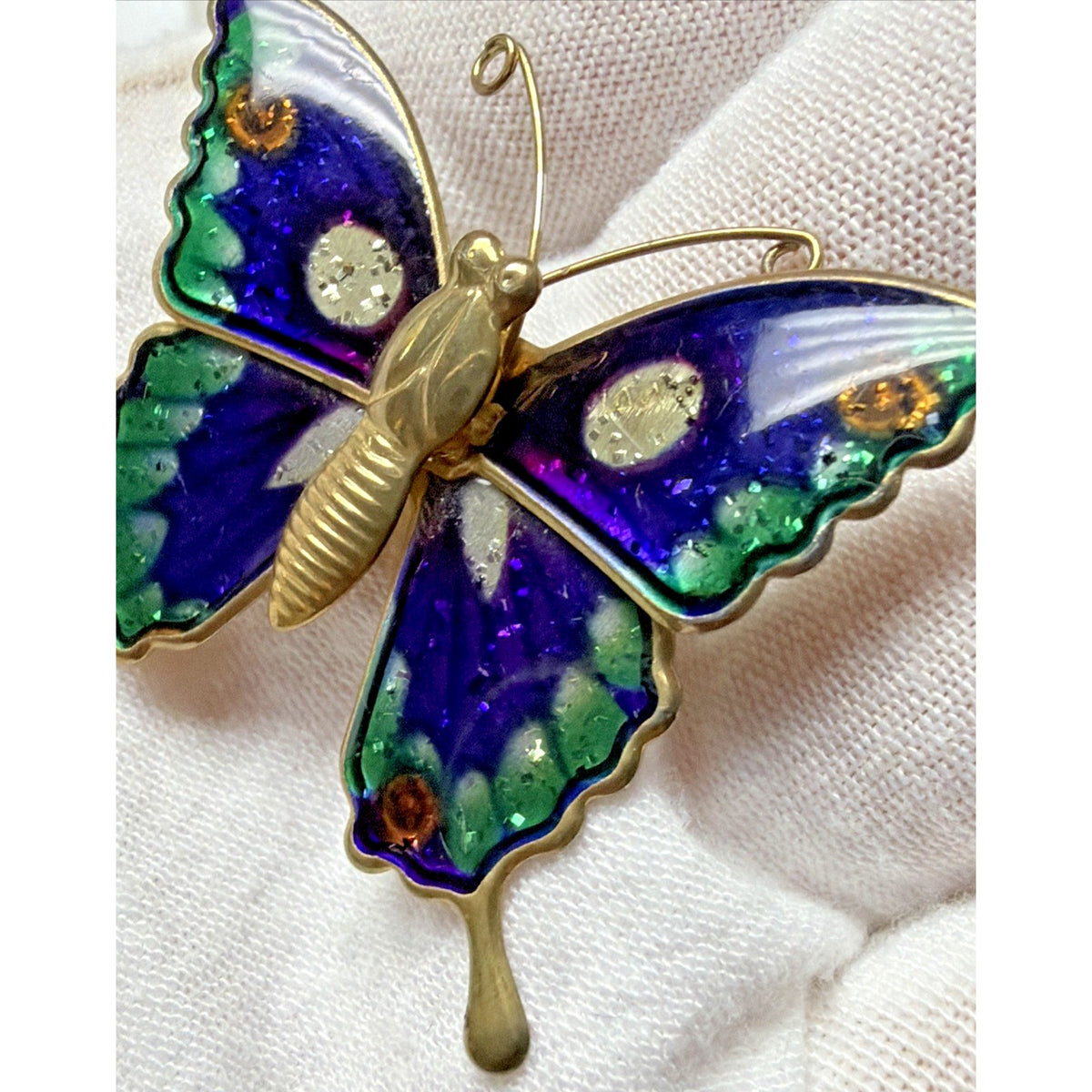 Vintage Lot of 2 Enamel Butterfly Brooch Monarch Red Blue Gold