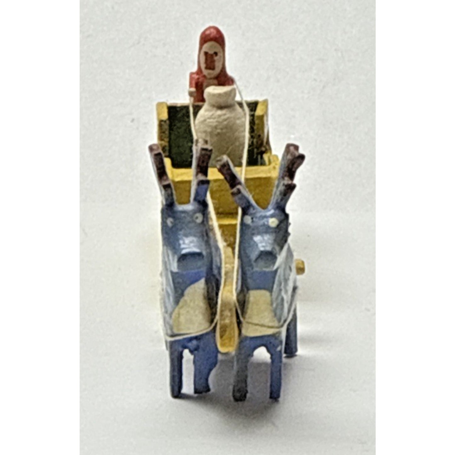 Old Erzgebirge Putz Toy Miniature Wood Santa Sleigh Reindeer Bag Christmas As-Is