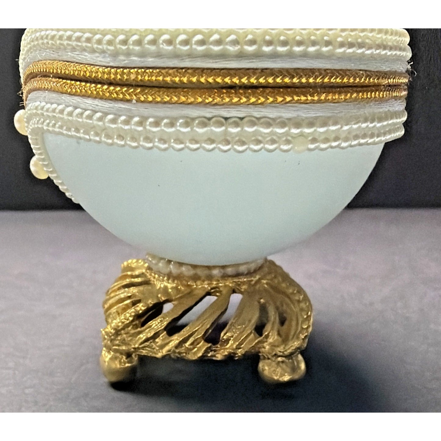 Egg Fantasy Hand Decorated Goose Egg Blue Trinket Jewelry Box Porcelain Flowers