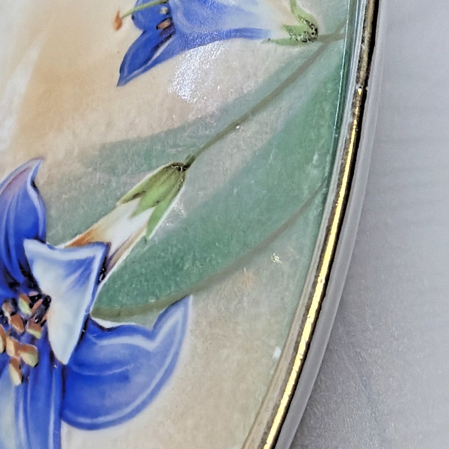 Antique RS Germany Hand Painted Luster Celery Tray Purple Floral Serving Vanity