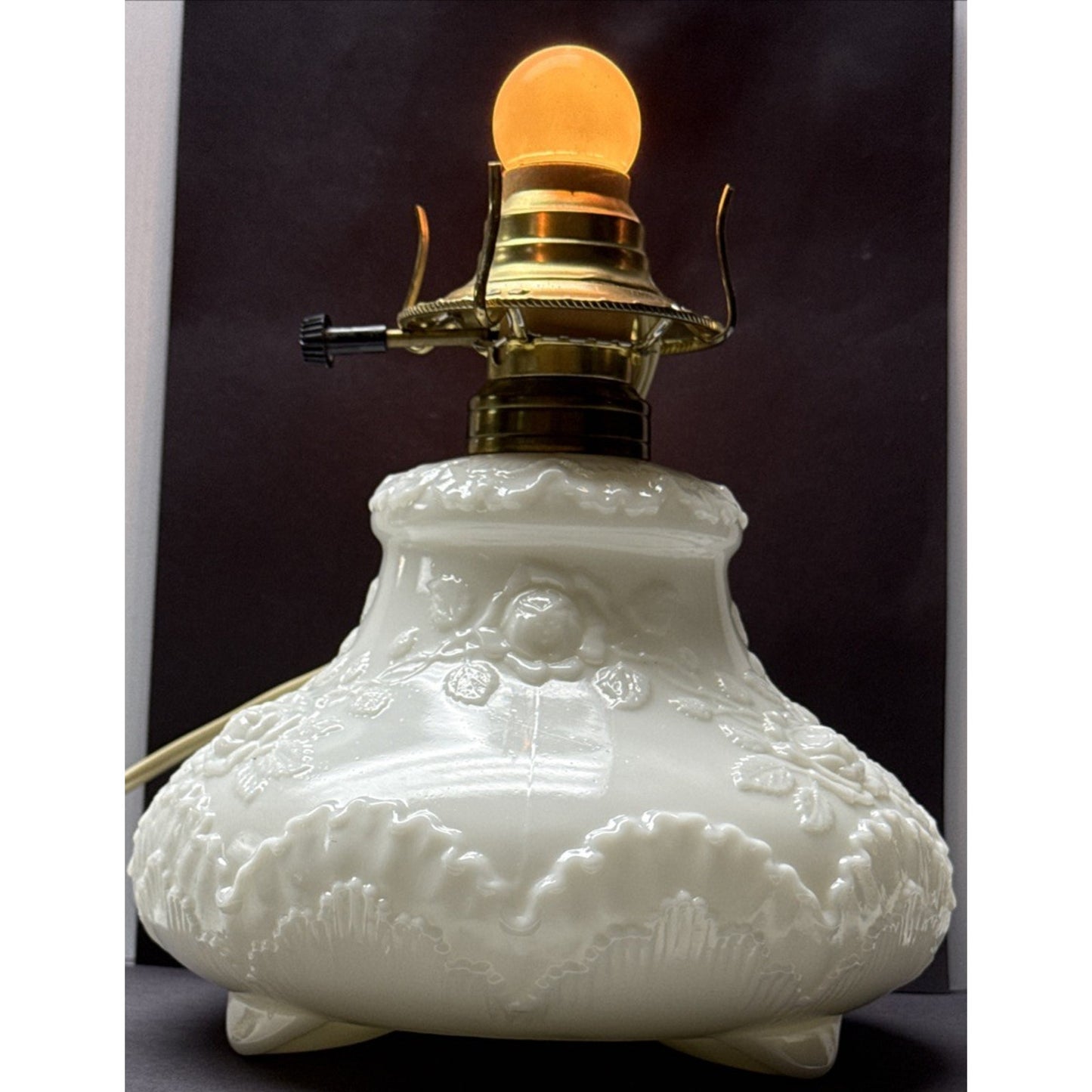 EAPG Dithridge Colonial OMN Rose Wreath Milk Glass Rose Wreath Lamp Base As-Is