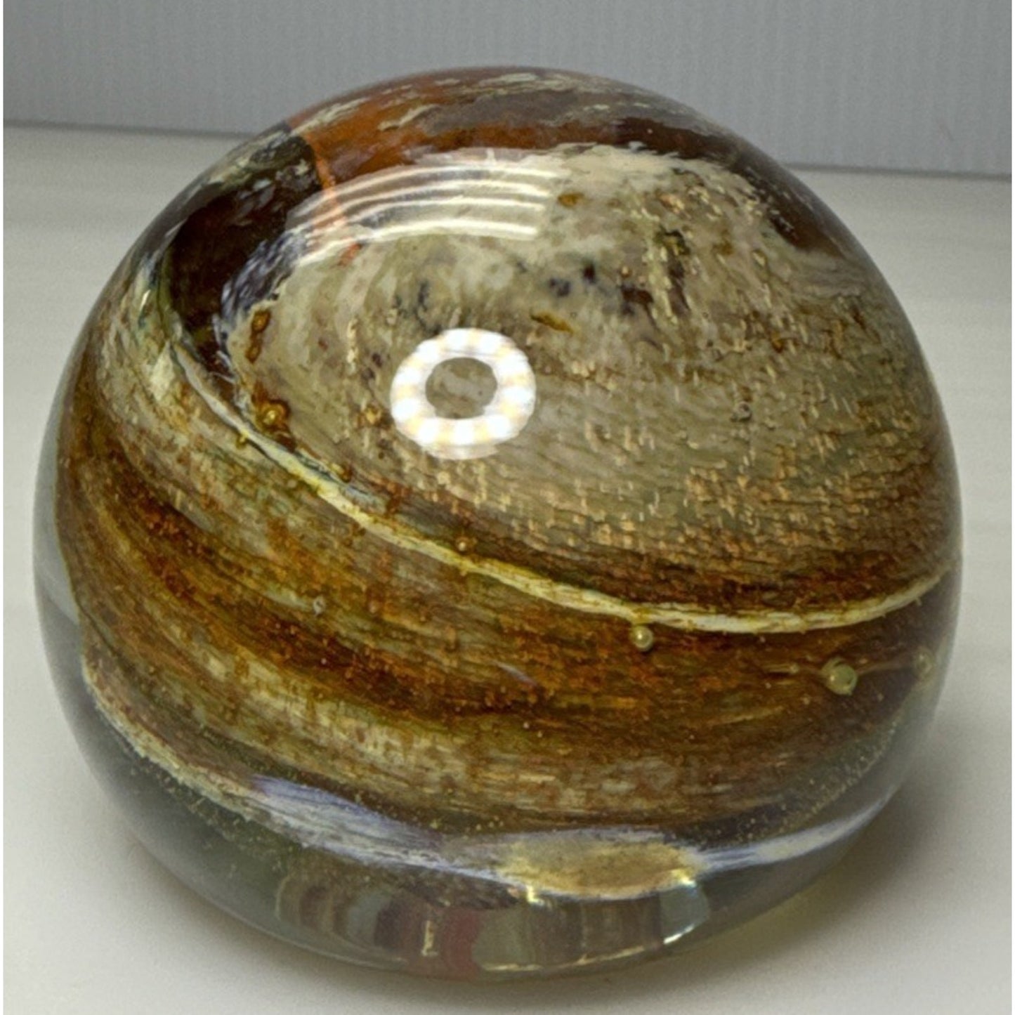 Vtg Isle of Wight Gold Orange Flame Iridescent Art Glass Paperweight Abstract