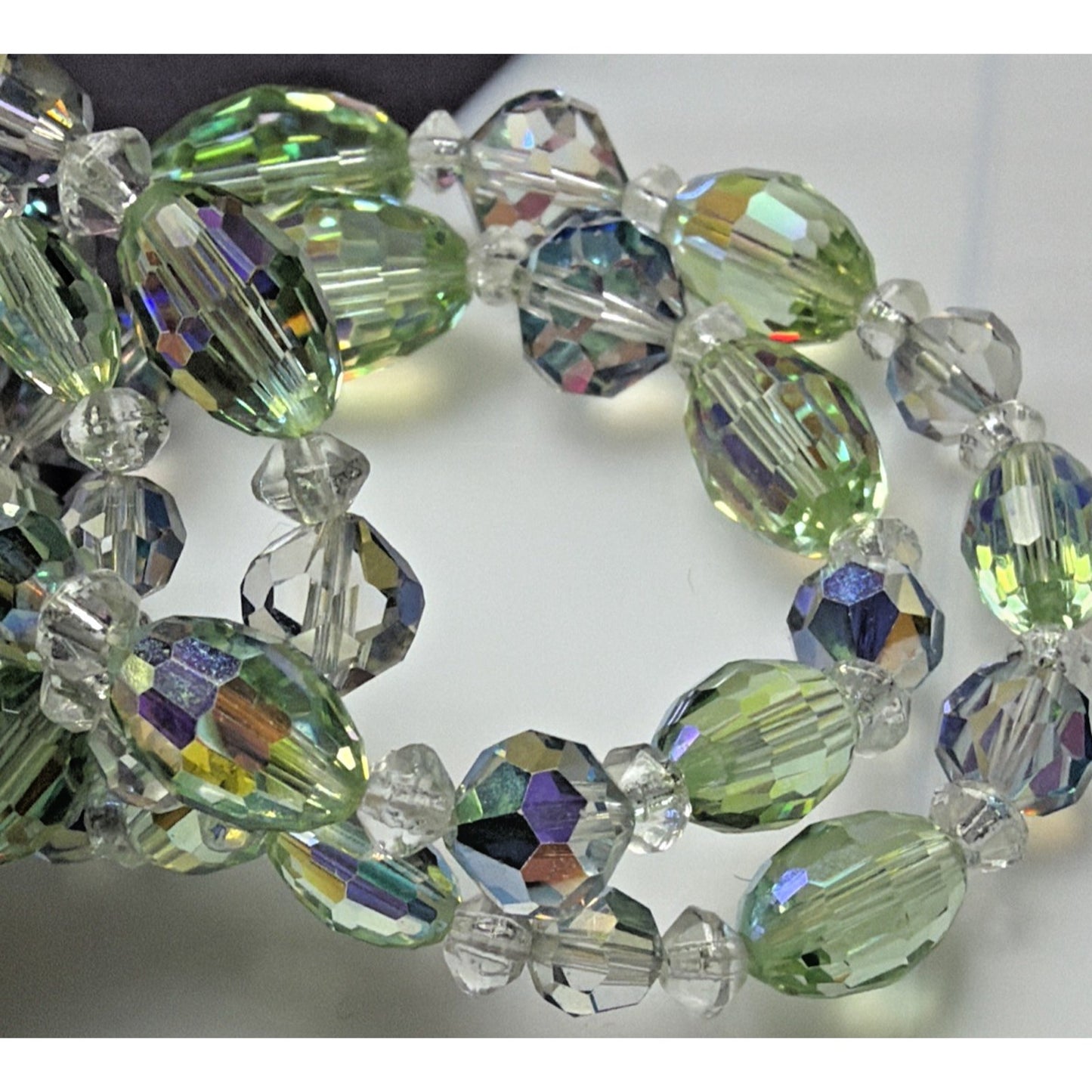 MCM Faceted AB Crystal Peridot Double Strand Necklace Rhinestone Hook Choker