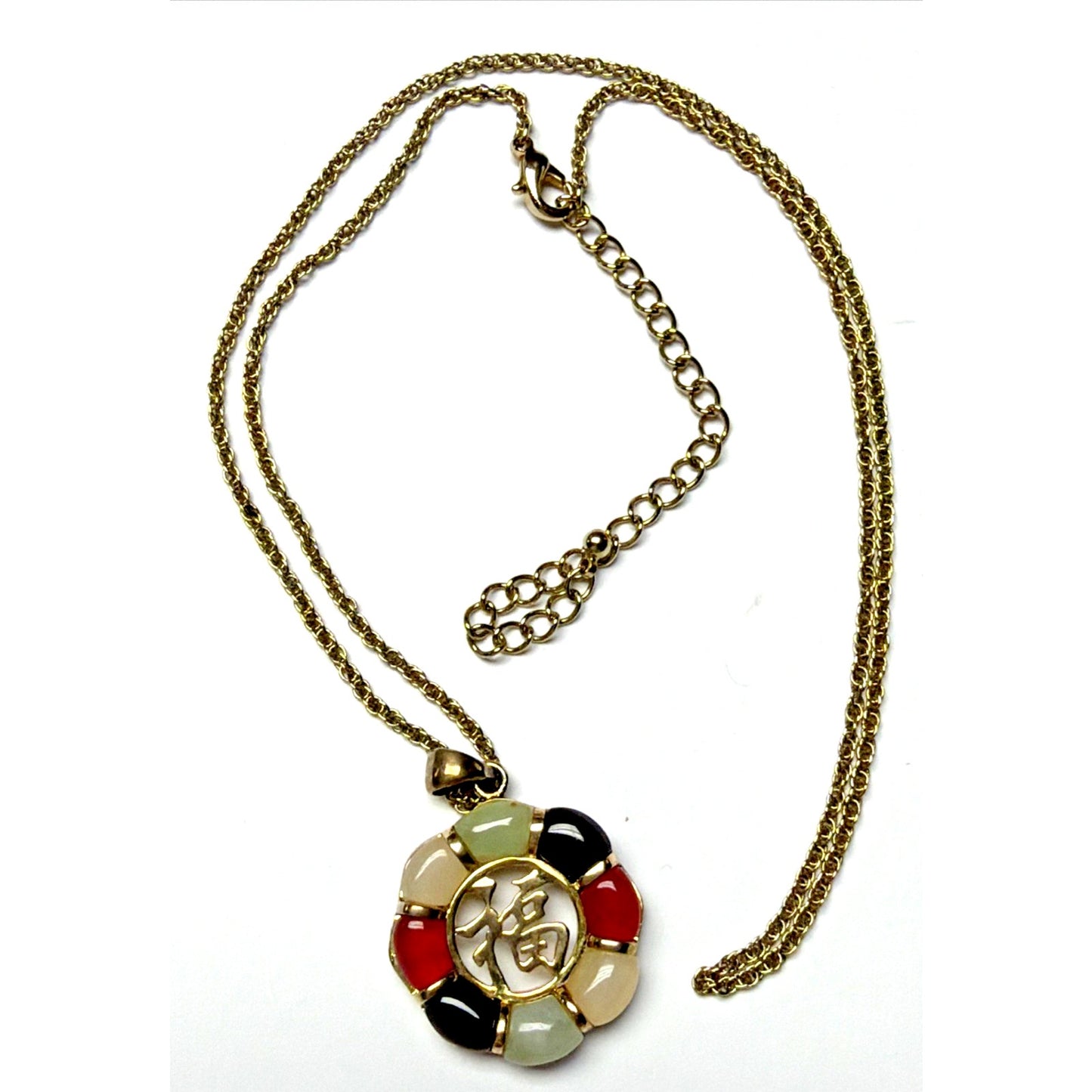 Joseph Cleary JC Asian Good Luck Pendant Multistone Donut Plated Necklace Read
