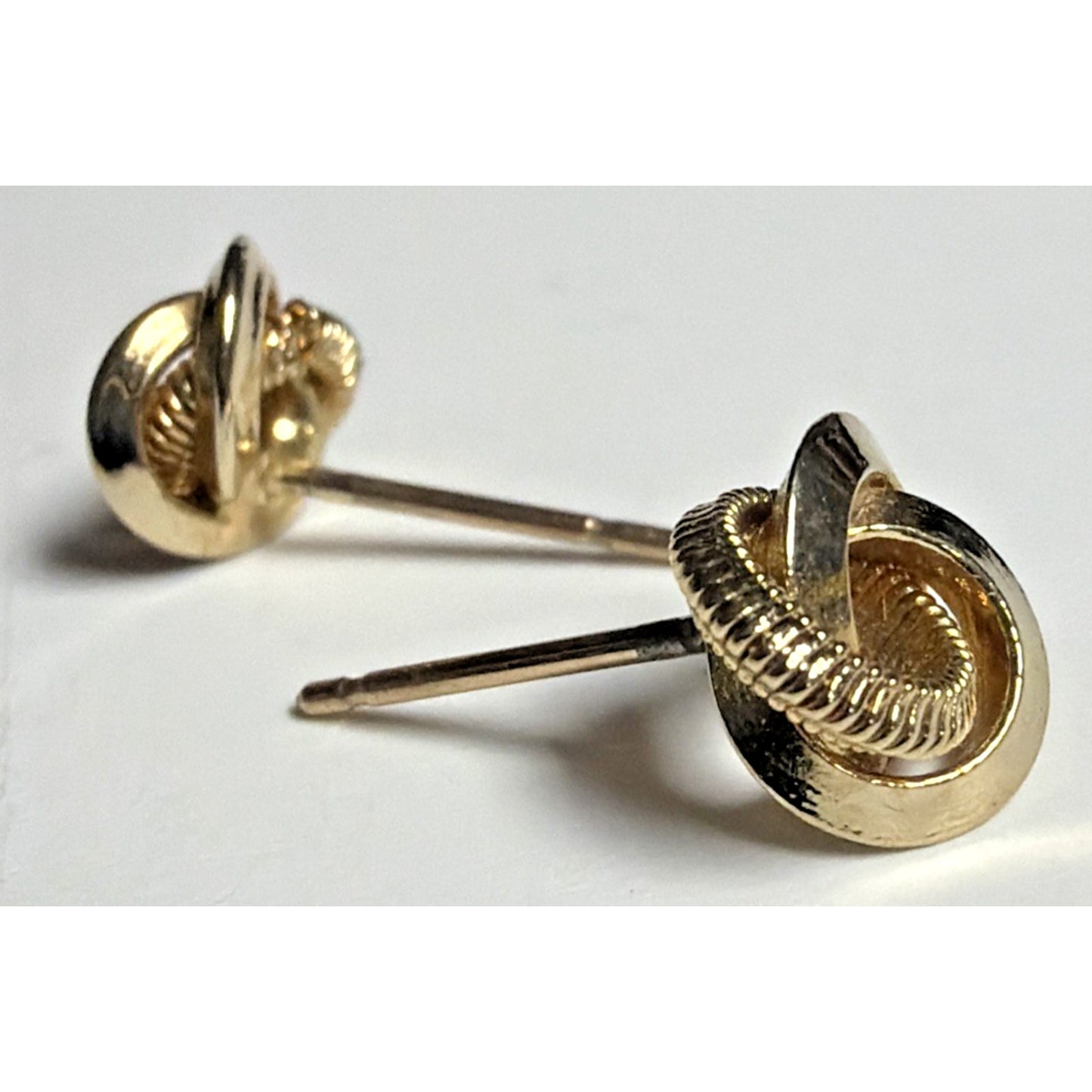 Vintage Gold Plate Love Knot Earrings Textured Smooth Twisted Rope Stud Post