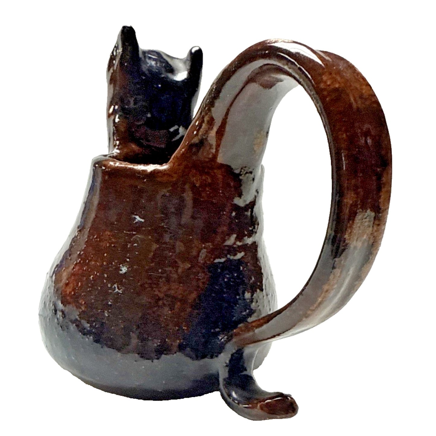 Studio Art Pottery Zoomorphic Clay Glazed Pitcher Mug Handle Signed Mug Spooner