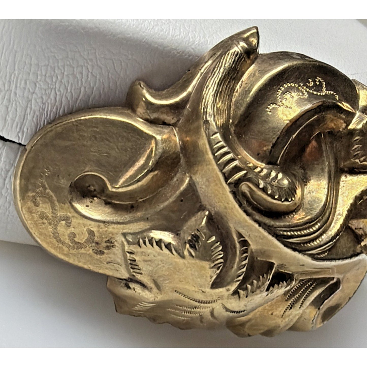 Victorian 10k GF Hollowware Brooch Puffy Repousse Floral Scroll As Is Damage