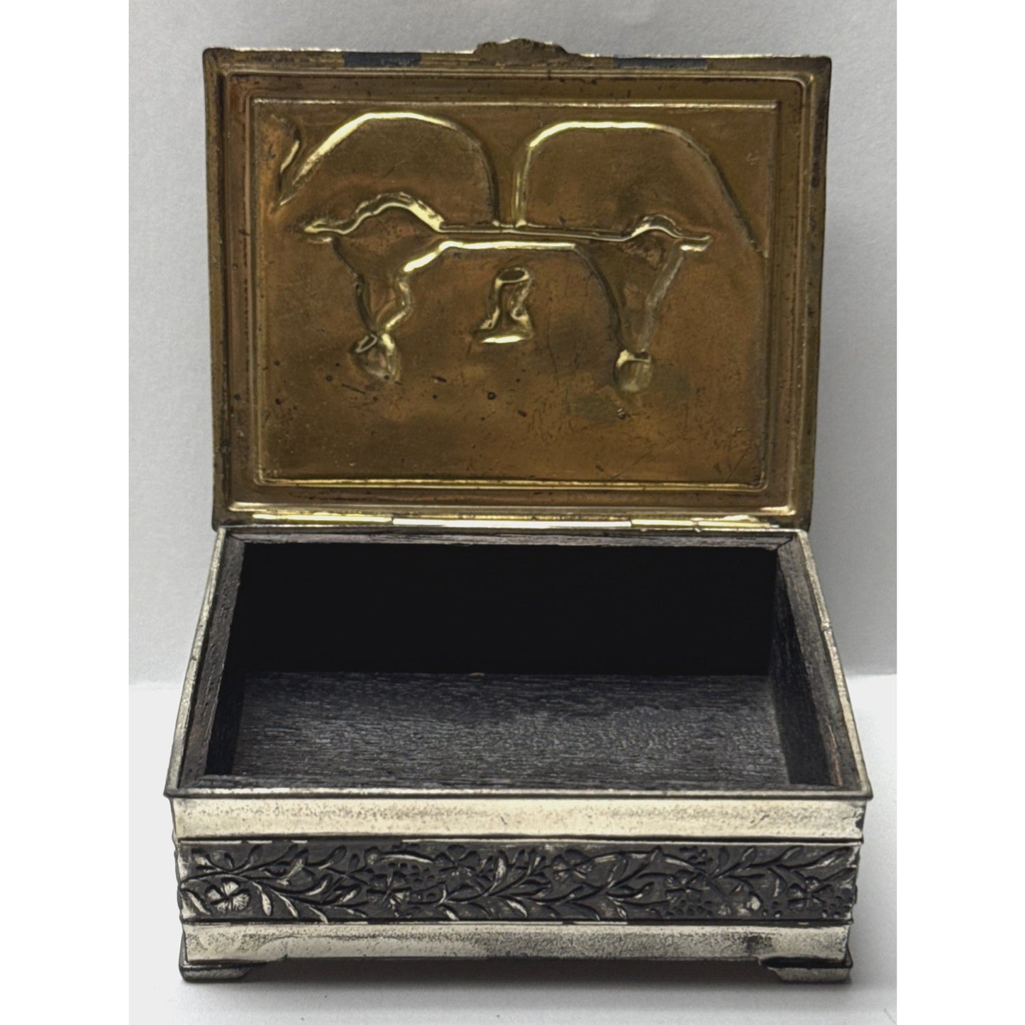 Vintage Victorian Metal Wood Cigarette Box Angel Women Ornate Japan As Is