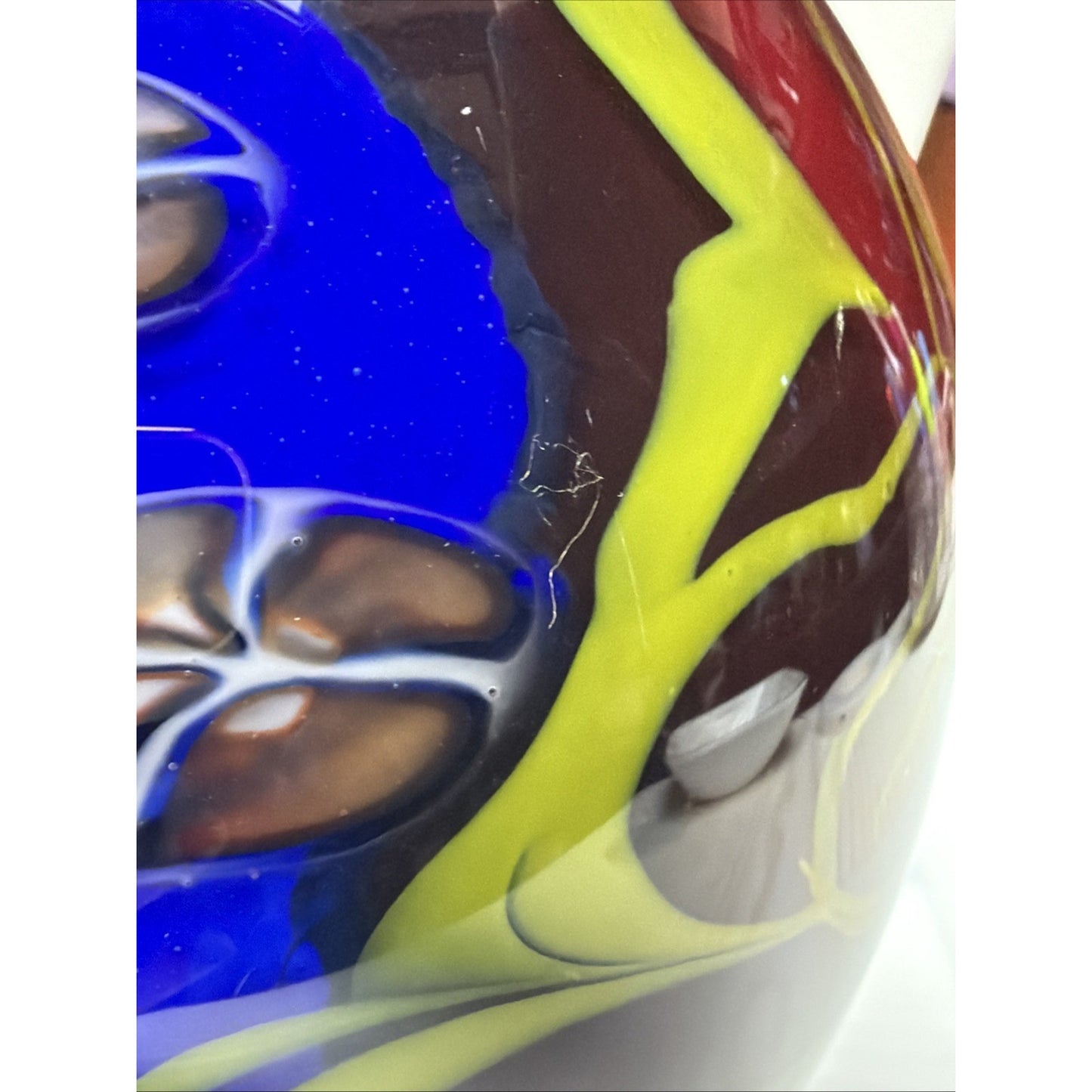 Abstract Cased Art Glass Vase Millefiori Murrine Vase Cobalt Red Yellow Heavy