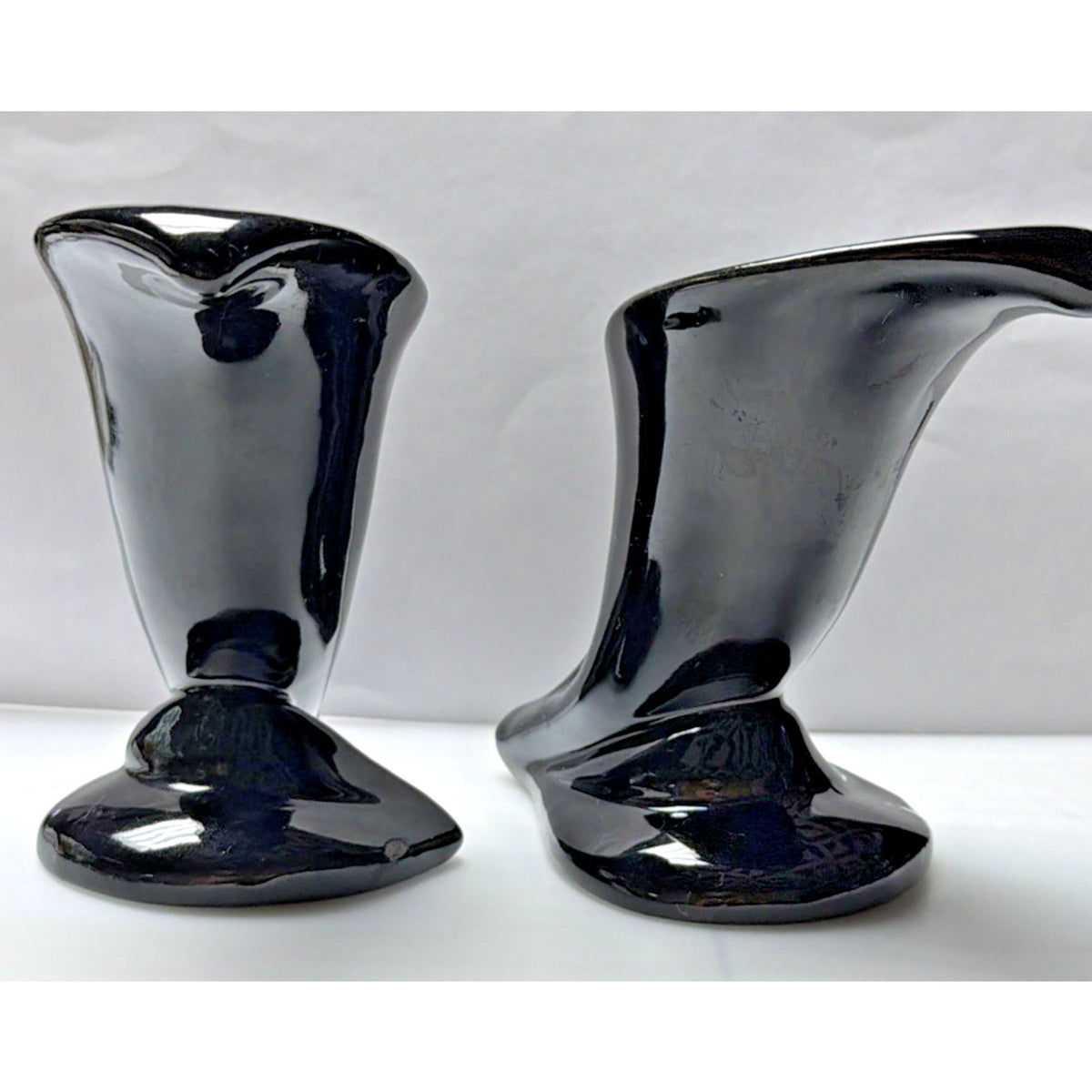 MCM Lot of 2 Haeger Pottery Black Glazed Calla Lily Horn Cornucopia Vase As-Is