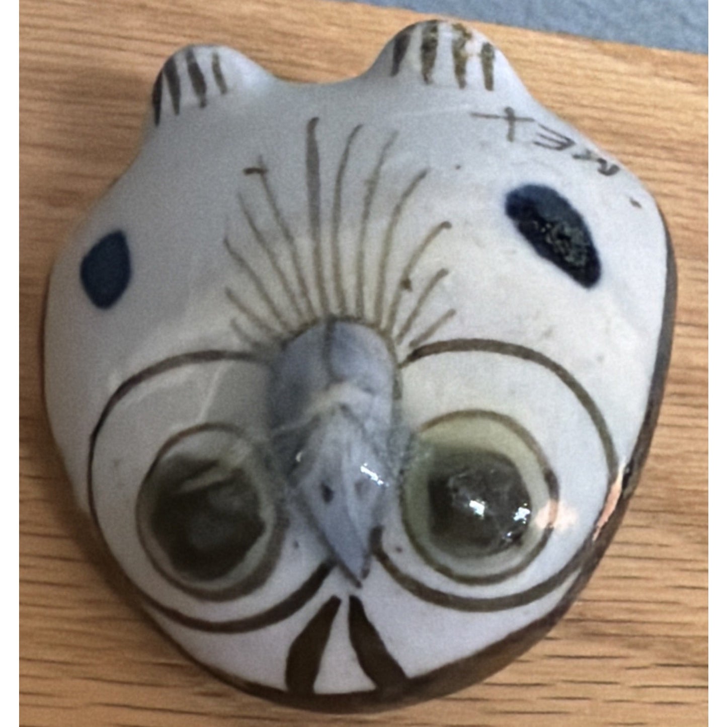 Vintage Mexican Tonala Pottery Owl Hand Painted Glazed Bird Green As Is