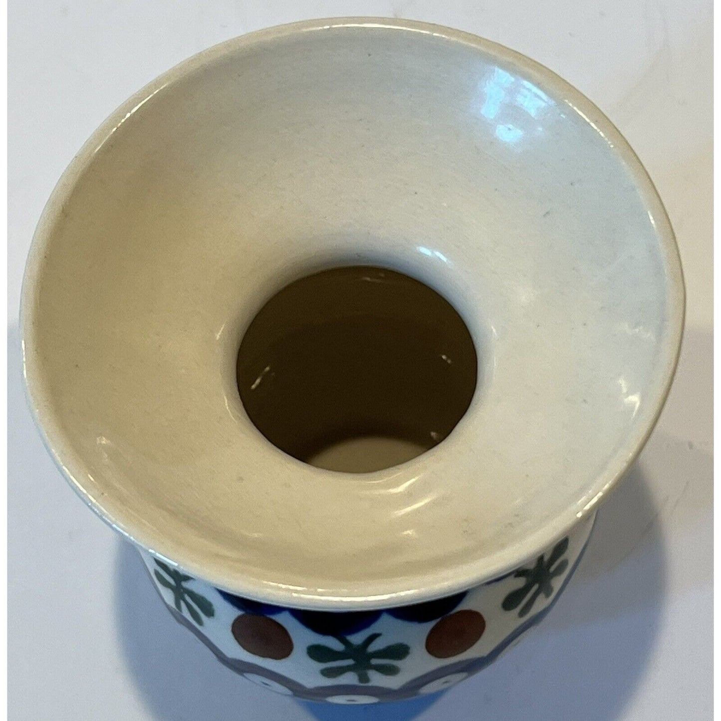 Boleslawiec Hand Made Polish Pottery Vase Blue Flared Rim Peacock Mosquito