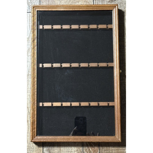 Vtg Wood Cabinet Display Collectible 24 Spoon Case Glass Buckle Clasp Lock As Is