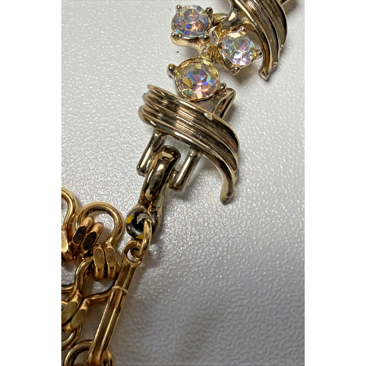 Vintage Aurora Borealis Crystal Choker Link Gold Tone Necklace Adjustable As Is