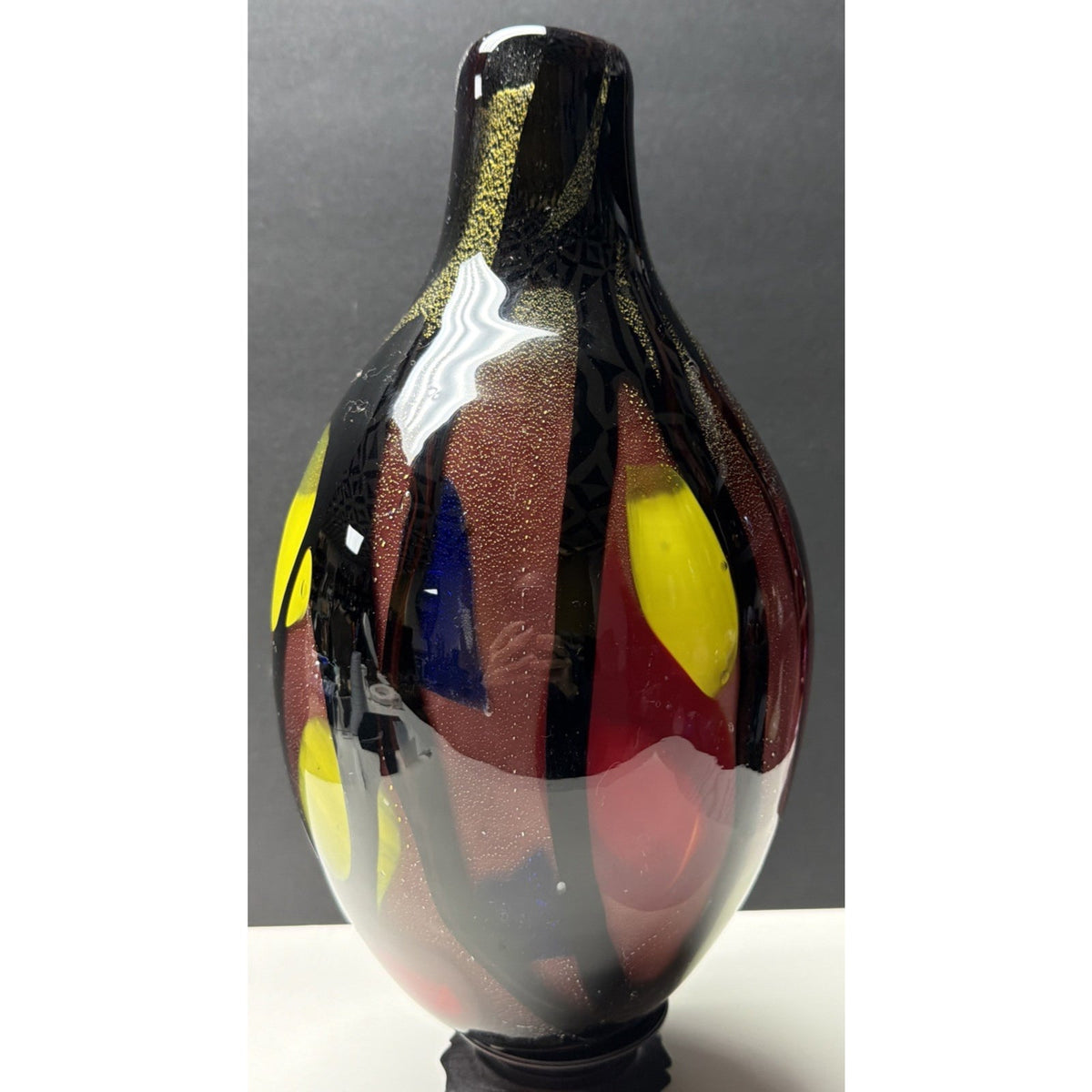 Vintage Murano Glassware Art Glass Vase Abstract Sommerso Aventurine Confetti