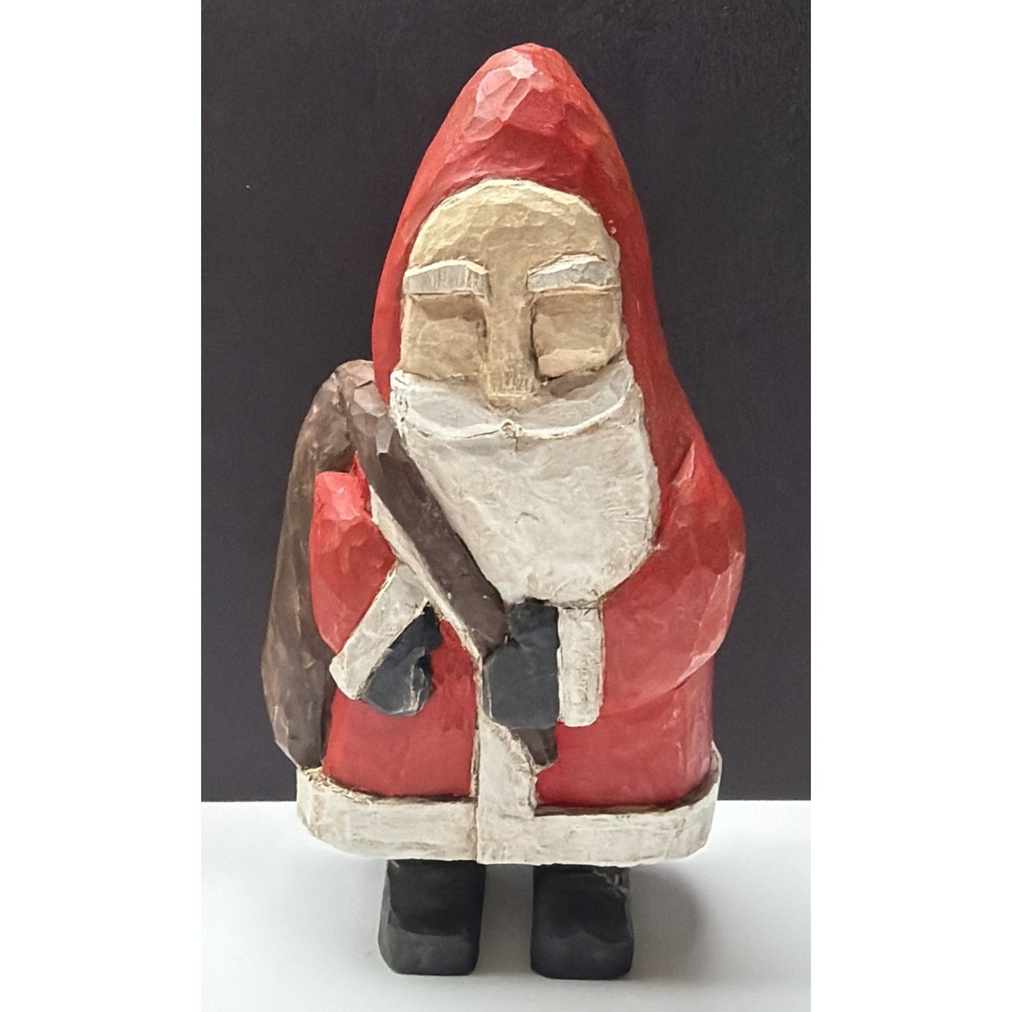 Vtg JAM Wood Carving Folk Art Santa Claus Bag Hand Painted