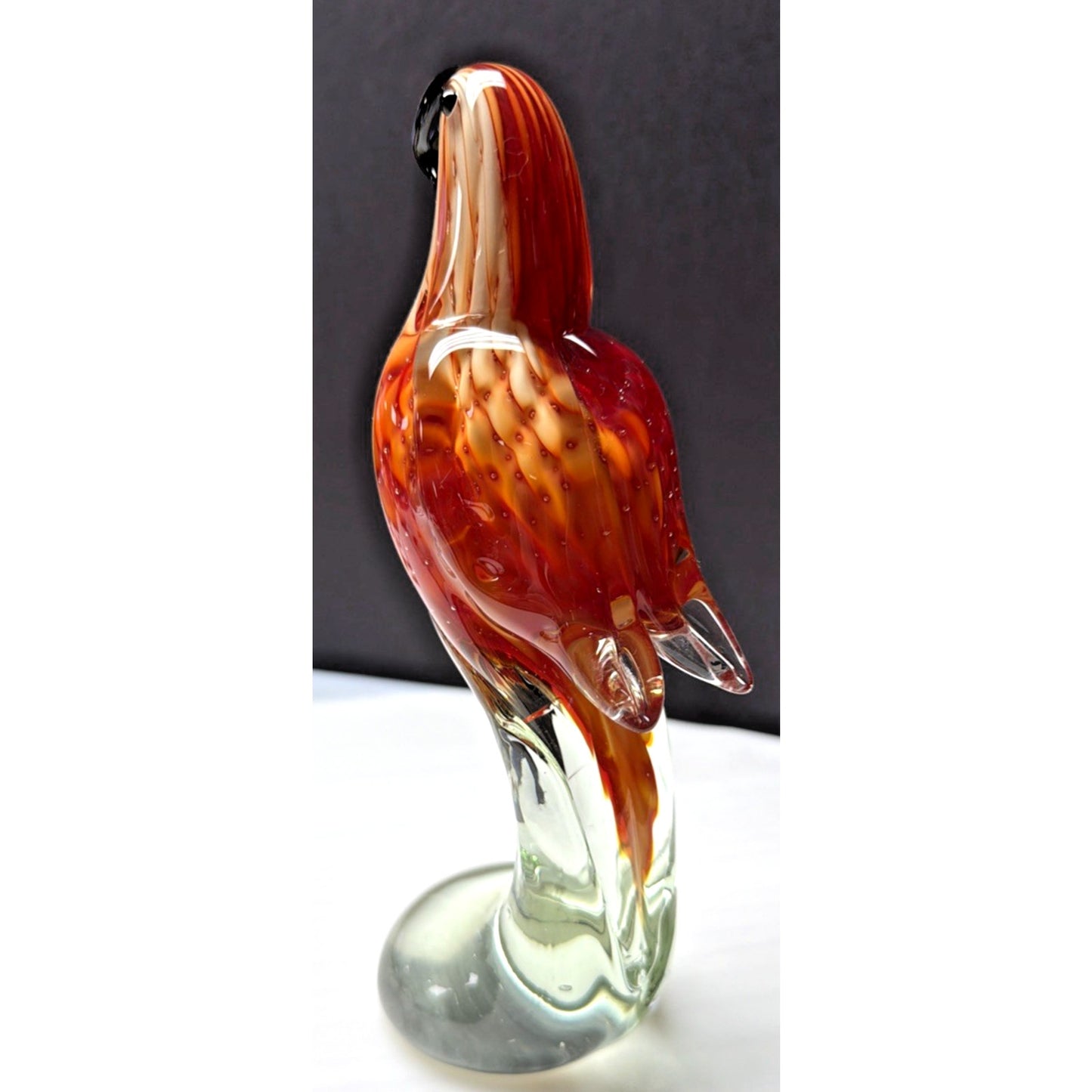 Vintage Blown Art Glass Parrot Sculpture Sommerso Bullicante Red White Bubbles