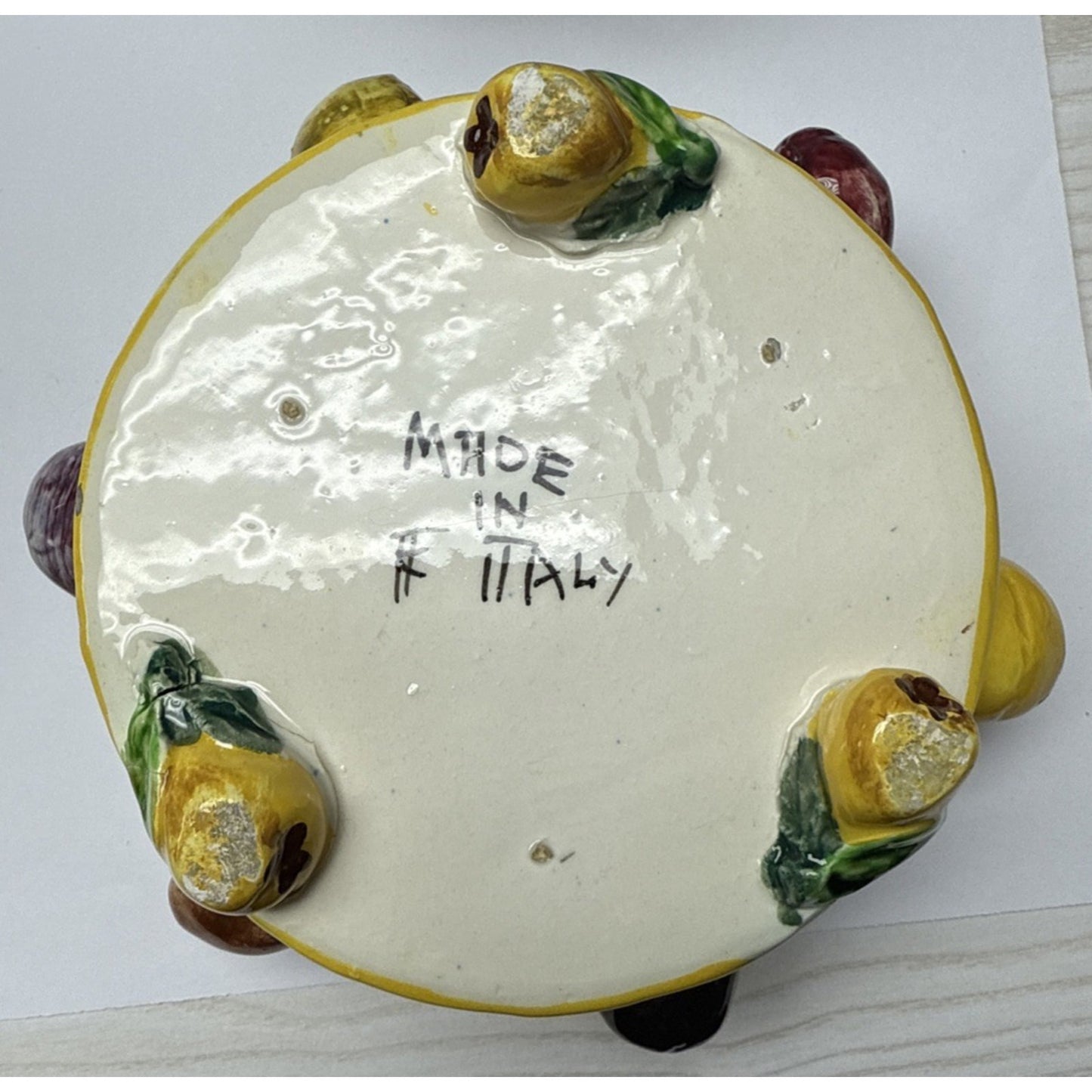 Vtg Fruit Majolica Serving Bowl Dish Lid Tureen Italy Preserve Pot As Is Rread