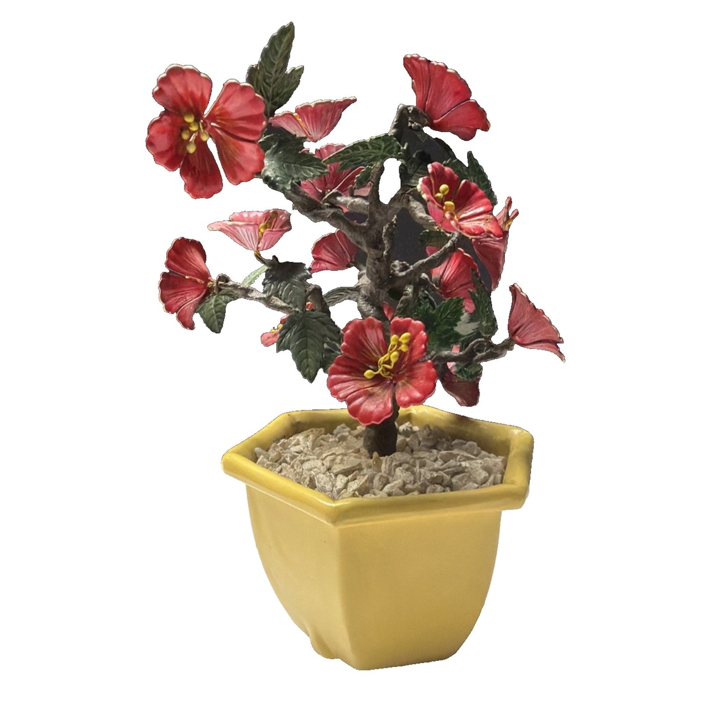Vintage Metal Art Flower Blossom Hibiscus Wire Tree Painted Enamel As Is