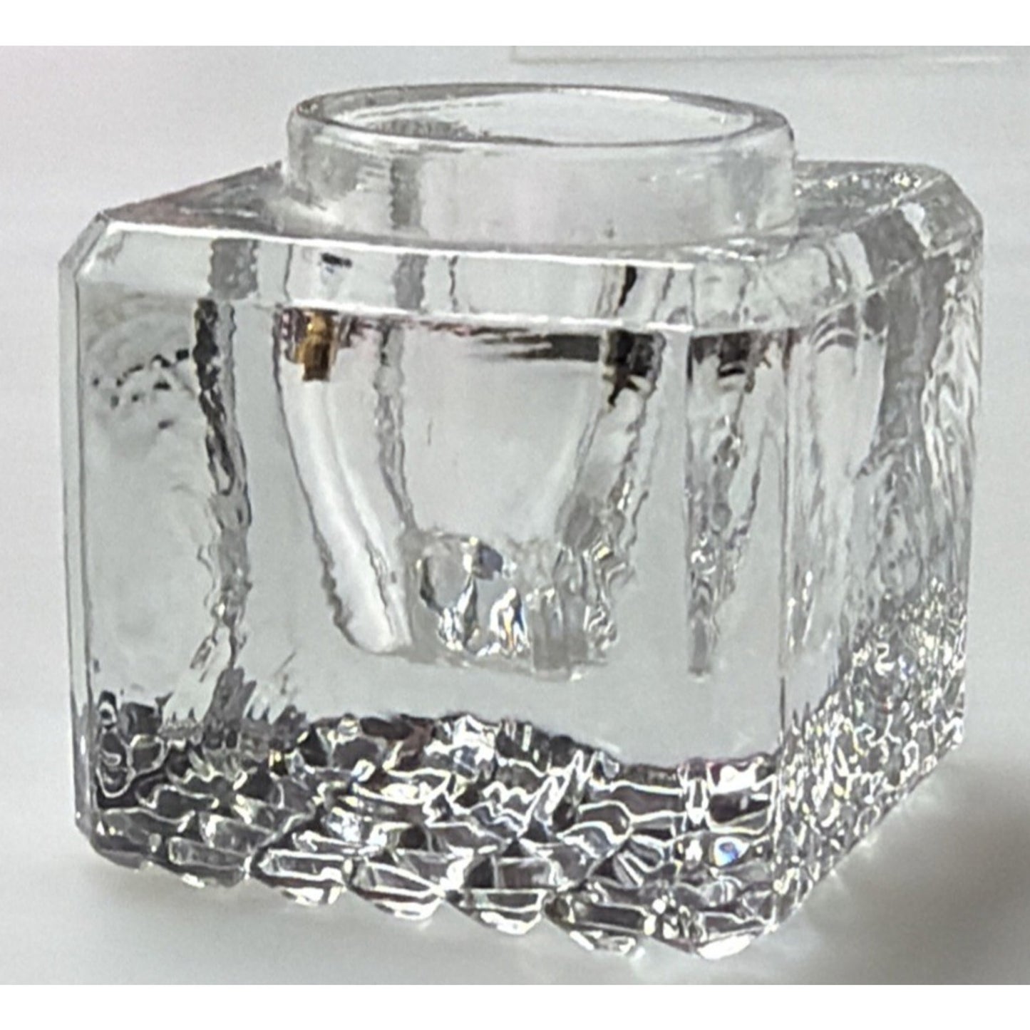Antique Early American Glass Inkwell Pebbled Bottom Textured Block Lip