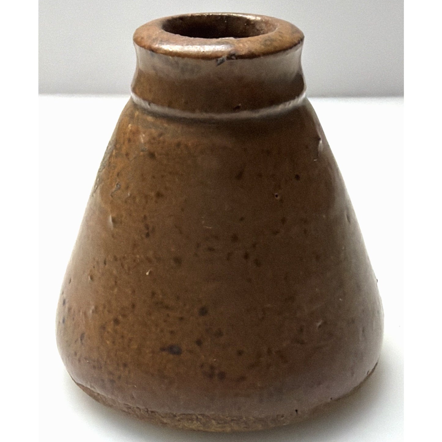 Primitive Stoneware Salt Glazed Cone Inkwell Brown Ink Bottle Vase