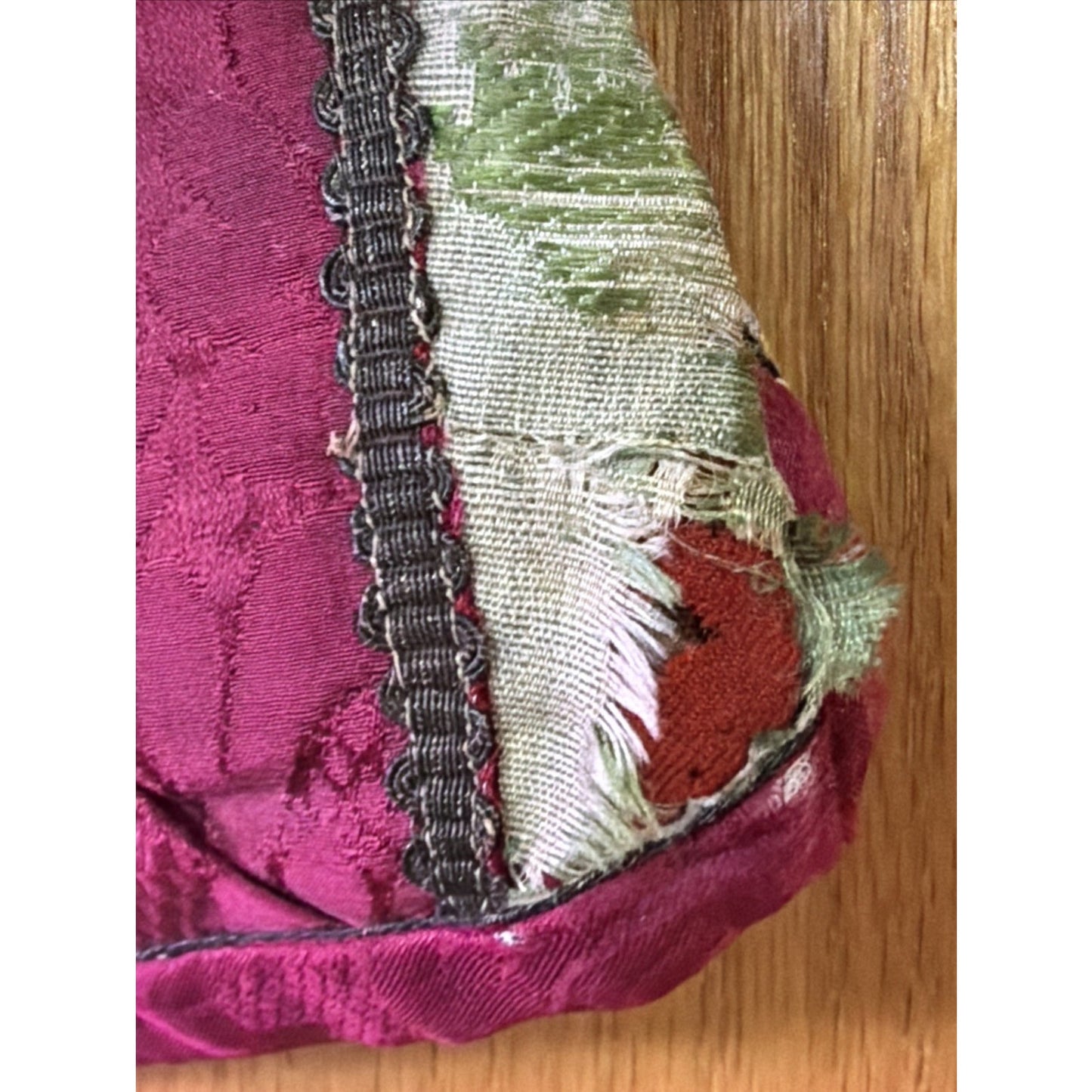 Antique Repousse Metal Frame Tapestry Needlepoint Evening Bag Silk Lined As Is