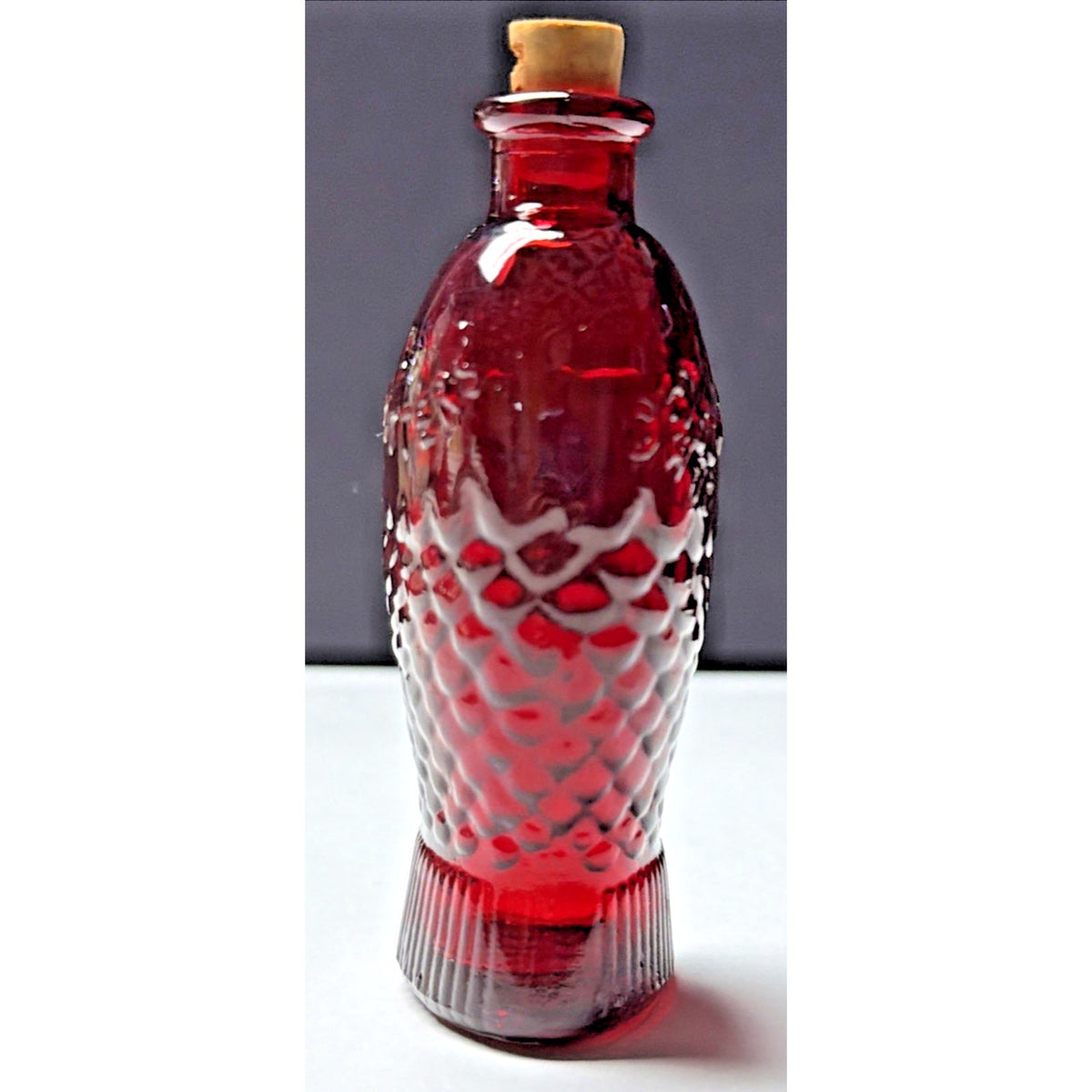 Vtg Wheaton Glass Doctor Fischs Bitters Ruby Red Glass Fish Mini Bottle Cork