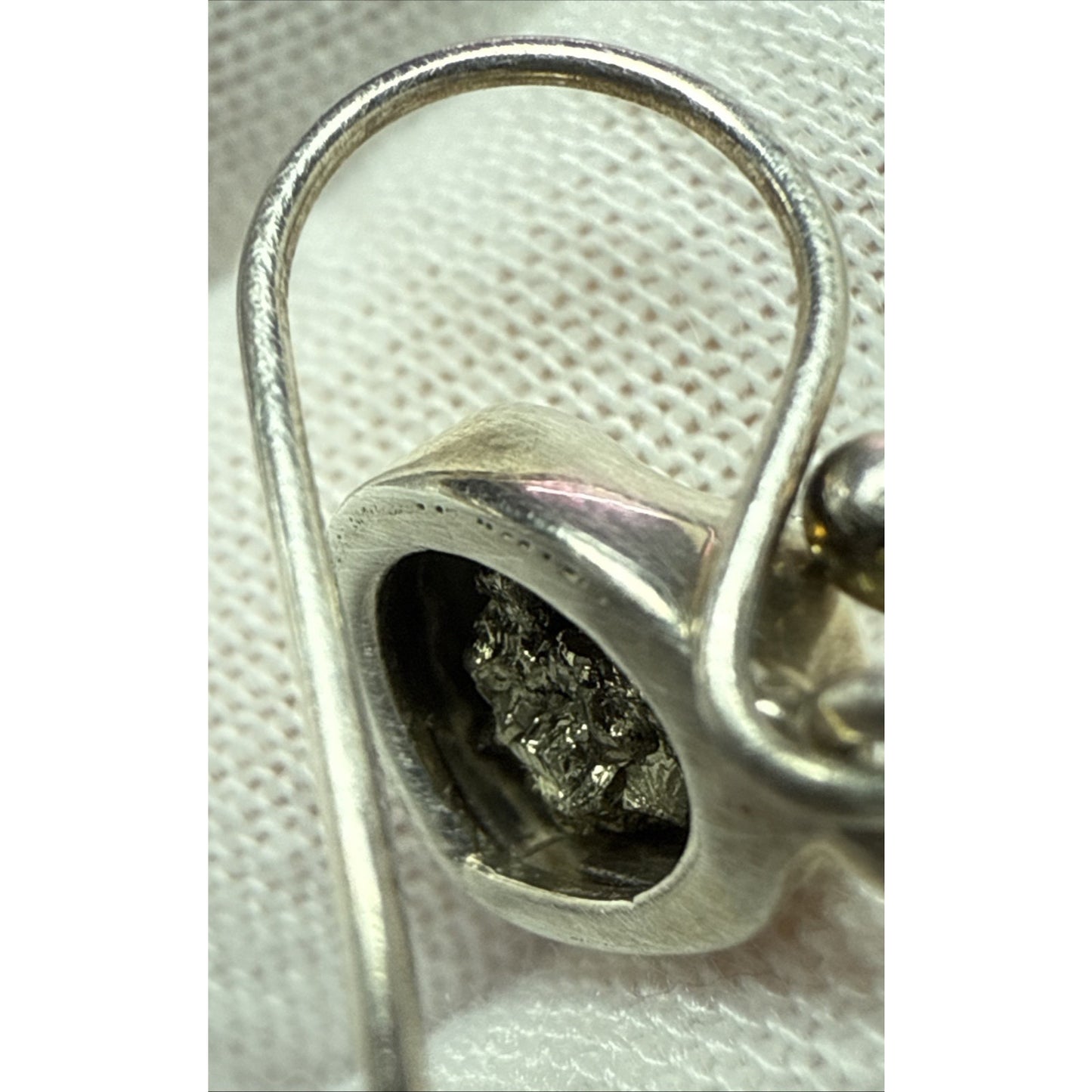 Vintage NC 925 Sterling Silver Rough Pyrite Druzy Bezel Dangle Earrings