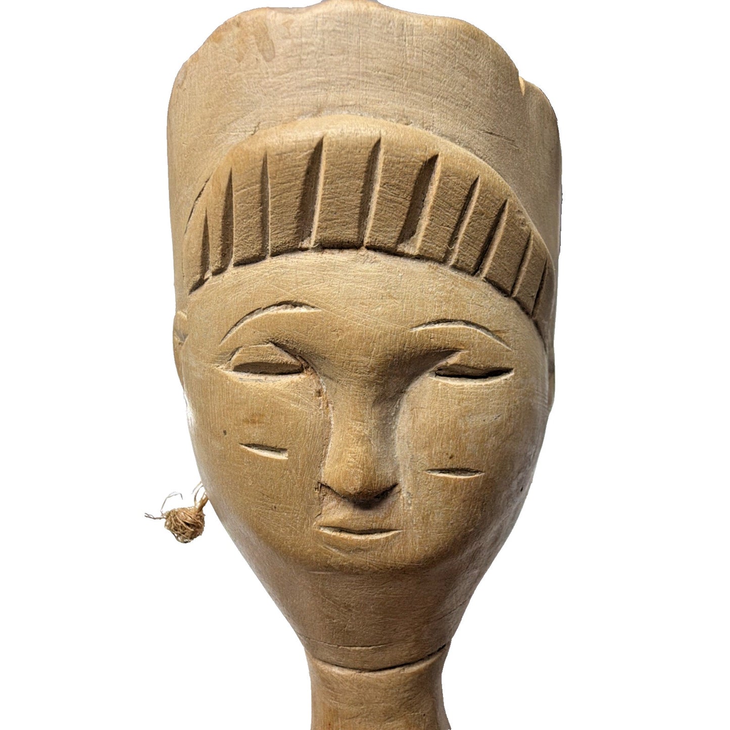 Vintage African Shaman Double Sided Wood Carved Tongue Rattle Shaker Instrument