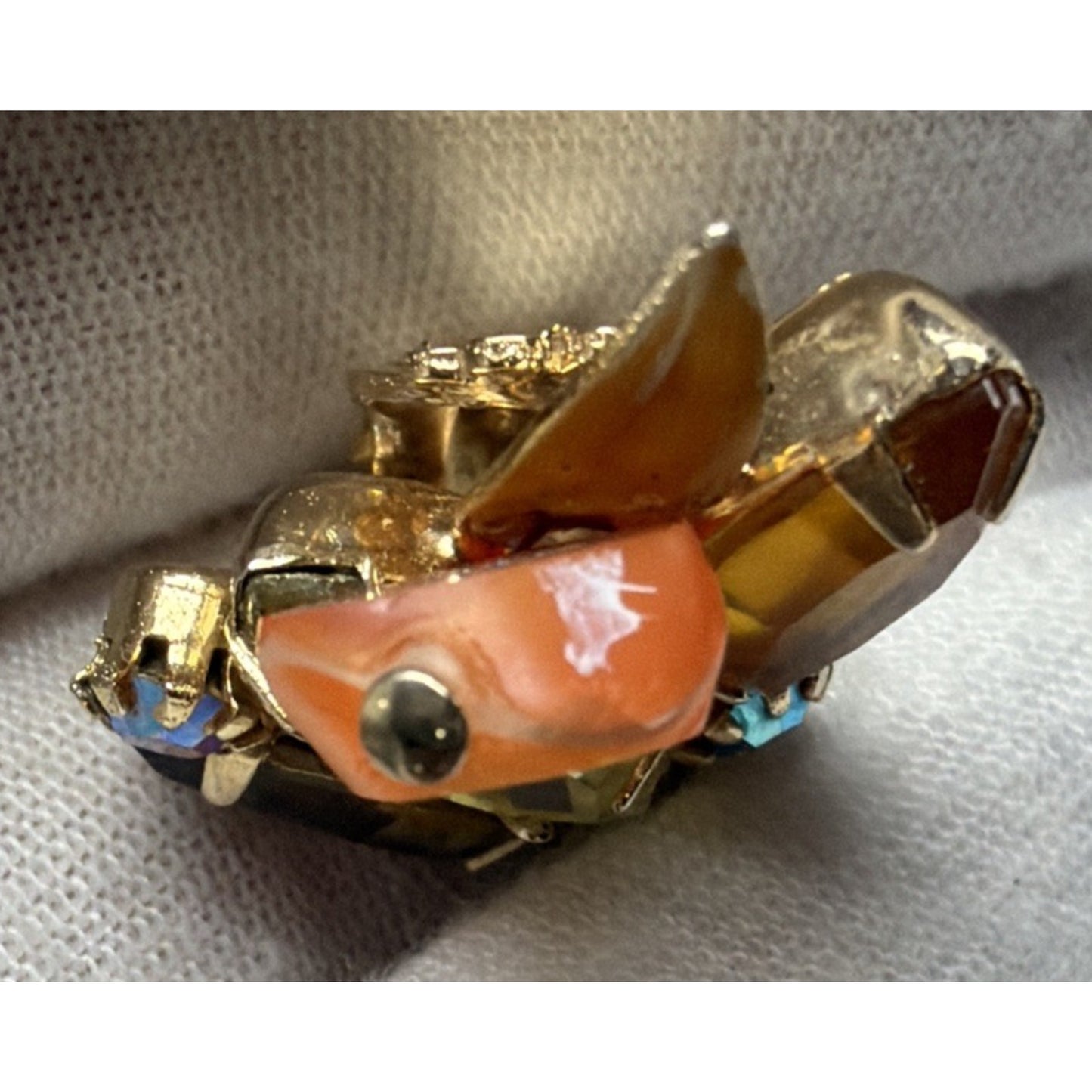 Juliana Yellow Amber Topaz Rhinestone Art Glass Window Bead Givre Clip Earrings