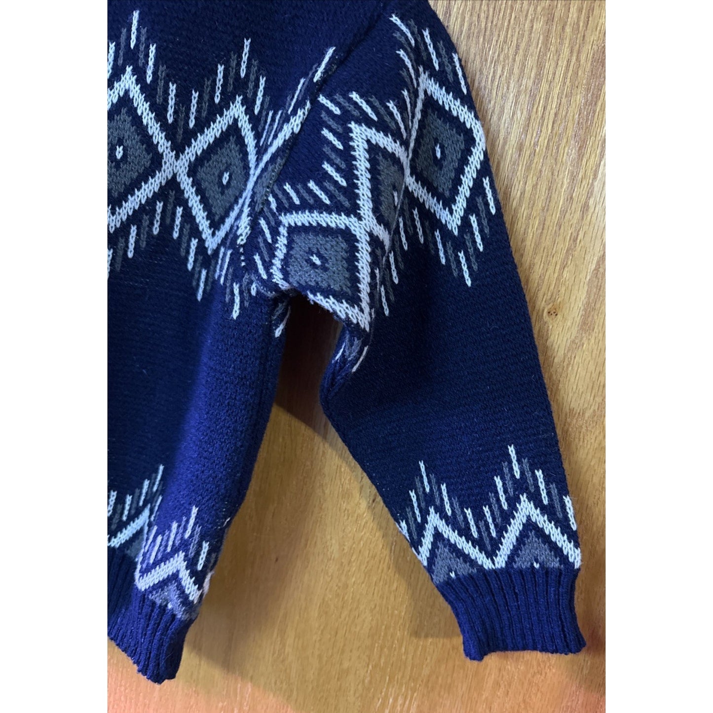 Vtg Skjaeveland Algard Norwegian Design Sweater Wool Childs Sz 6 Navy Gray White