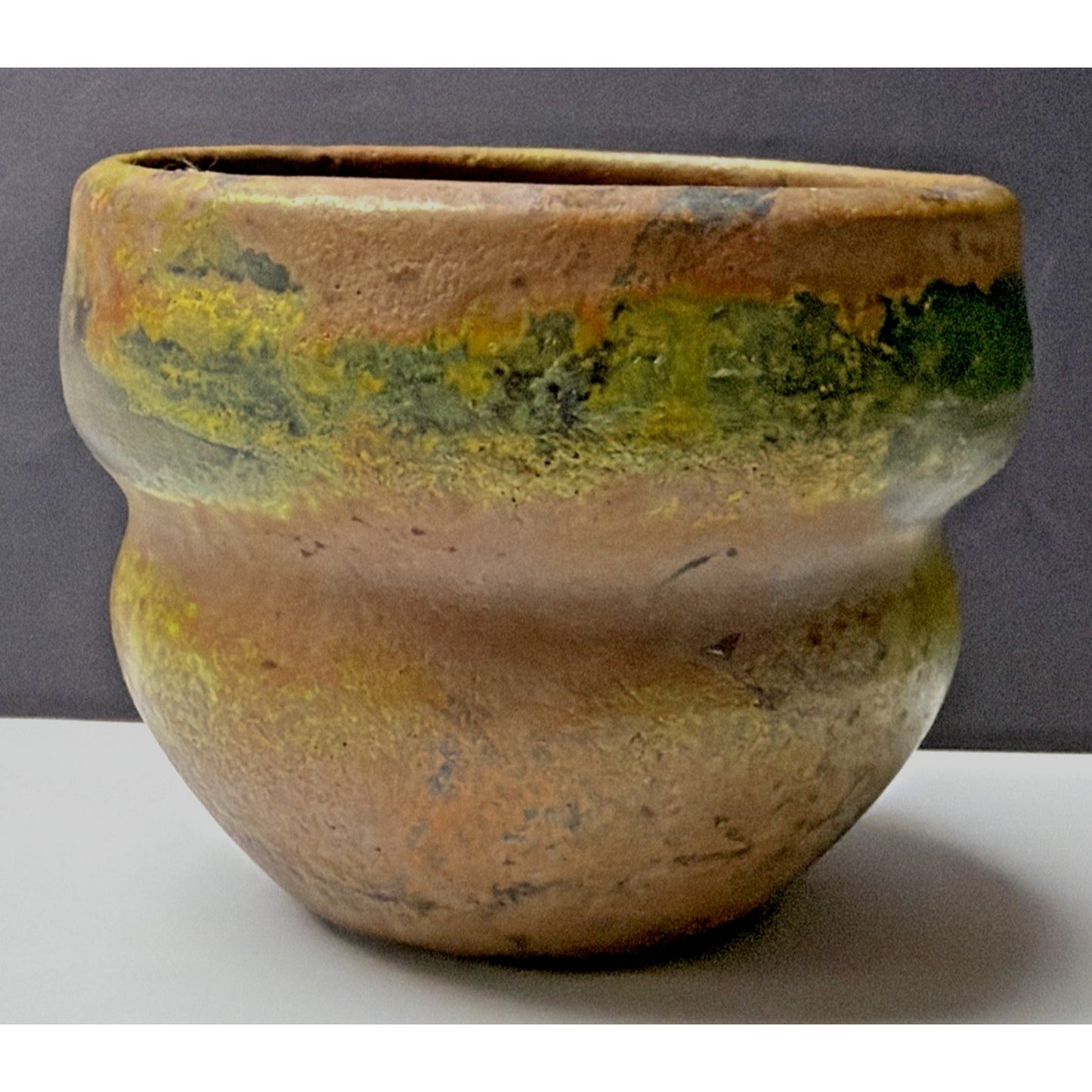Old Raku Studio Art Pottery Glazed Abstract Fired Vase Planter Bowl