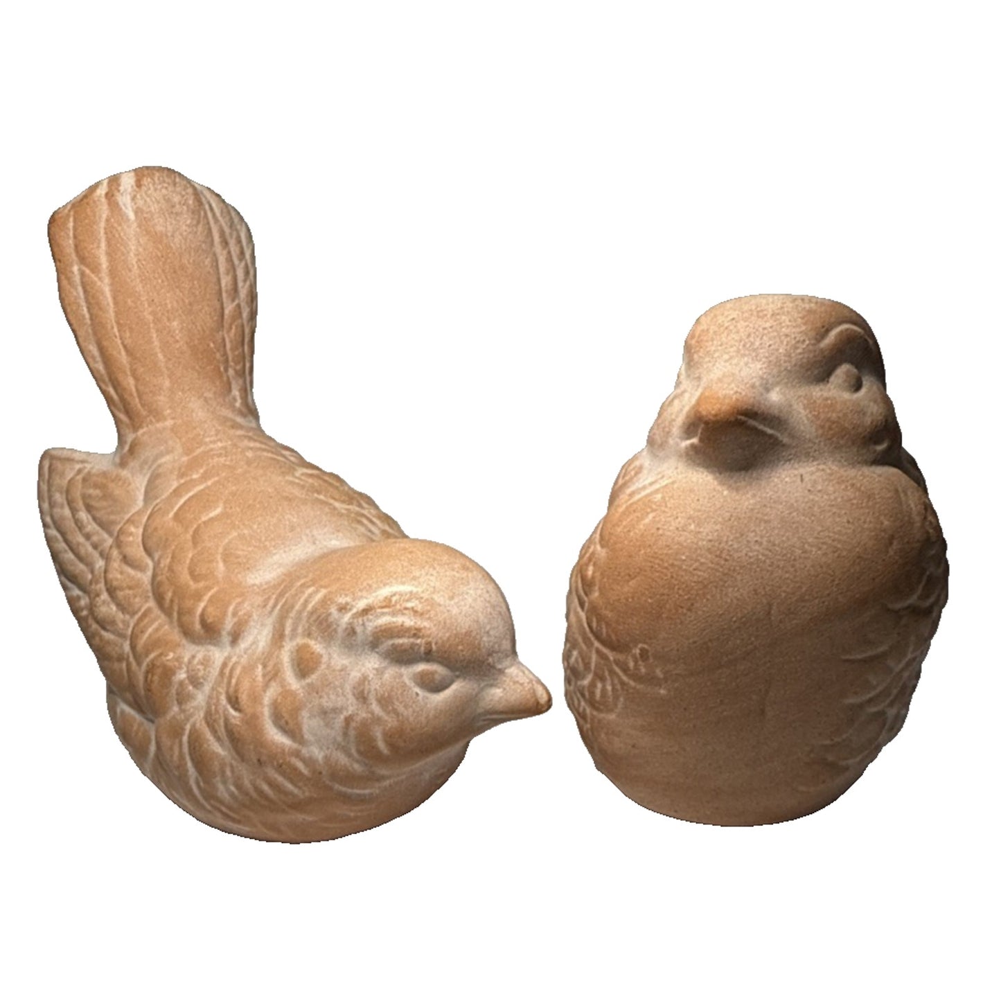 Vintage Lot of 2 Clay Terra Cotta Small Bird Figurines Doves Robins