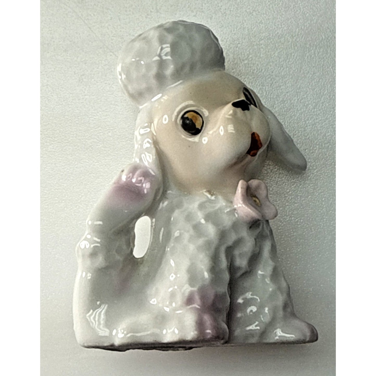Vintage Anthropomorphic Poodle Dog Puppy Figurine Pink Bow Porcelain