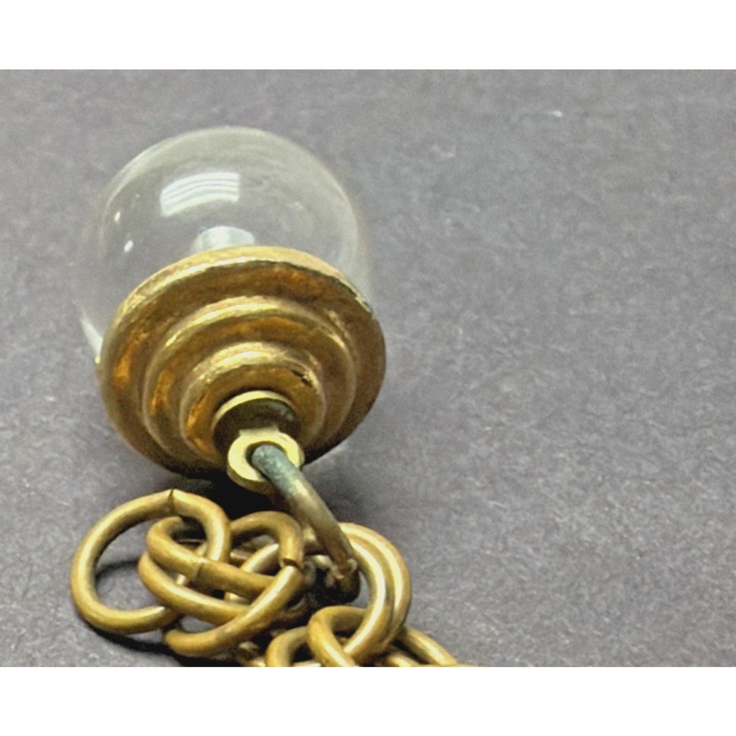 Vintage Lucite Globe Mustard Seed Double Rolo Chain Charm Bracelet