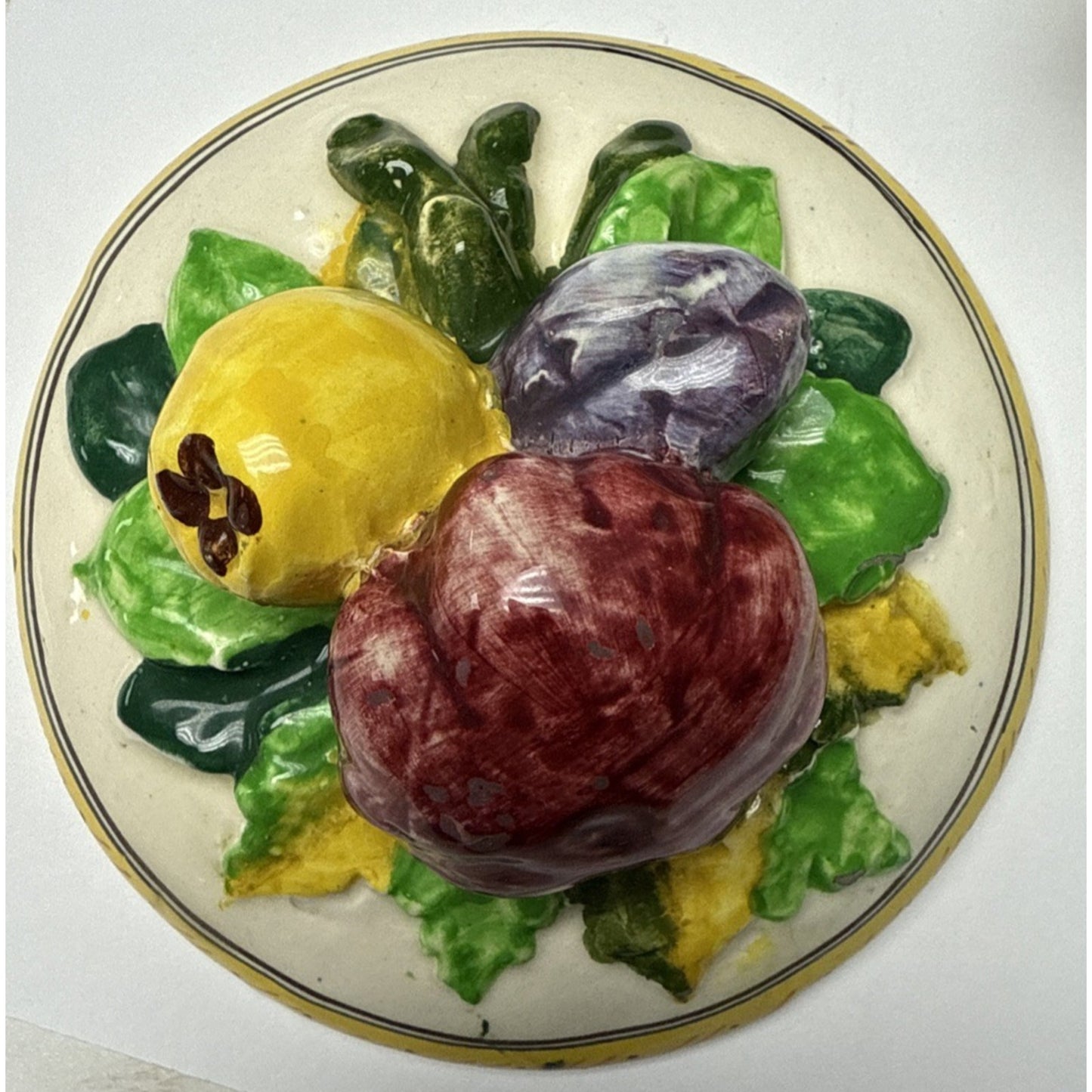 Vtg Fruit Majolica Serving Bowl Dish Lid Tureen Italy Preserve Pot As Is Rread