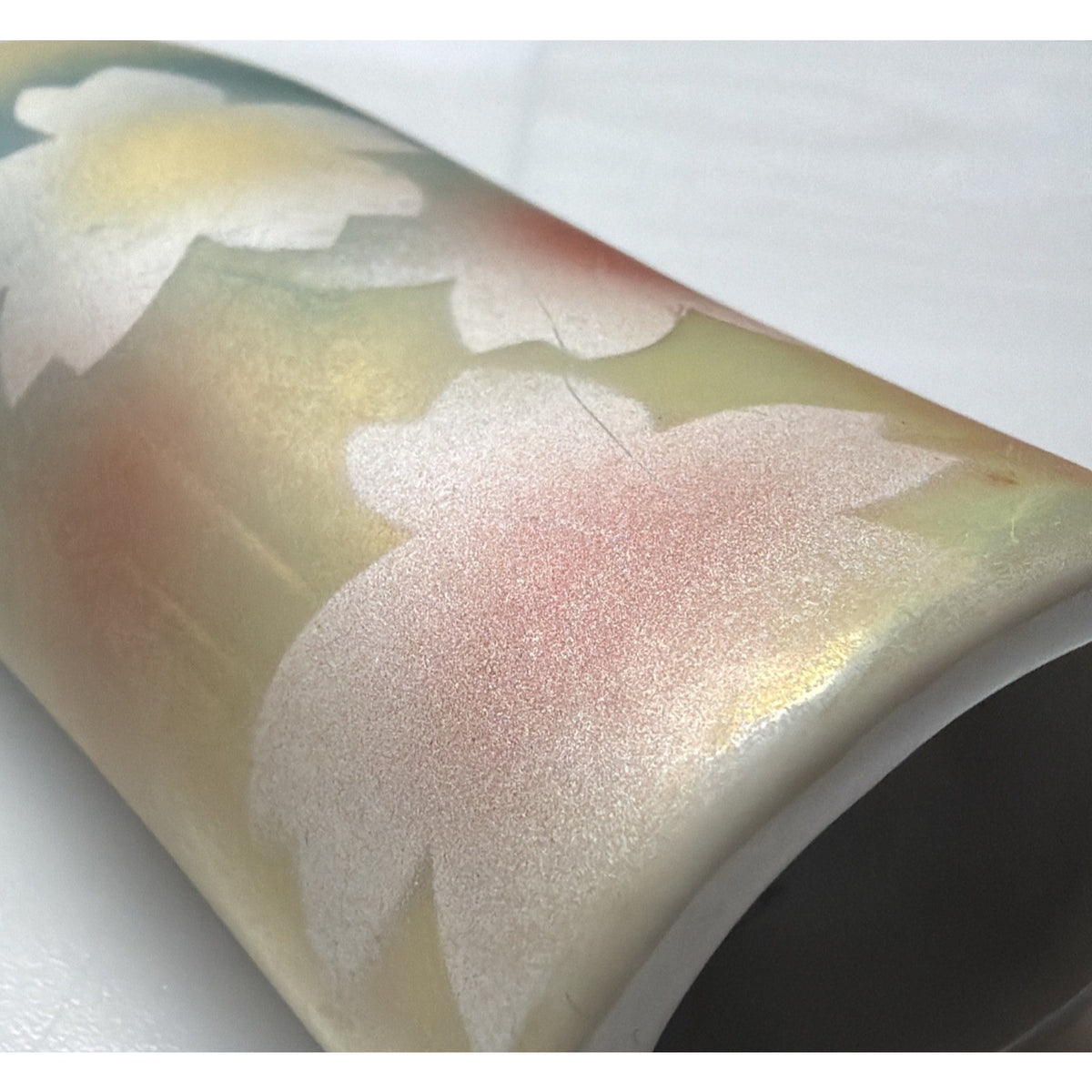 Vtg Kutani Yaki Porcelain Wall Vase Signed Iridescent Flowers Ombre Green Japan