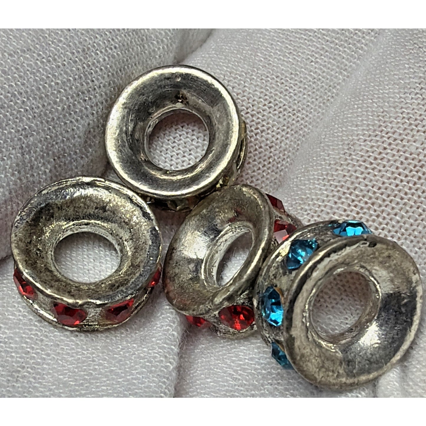 Vtg Lot of 5 Rhinestone Spacer Beads Floral Silver