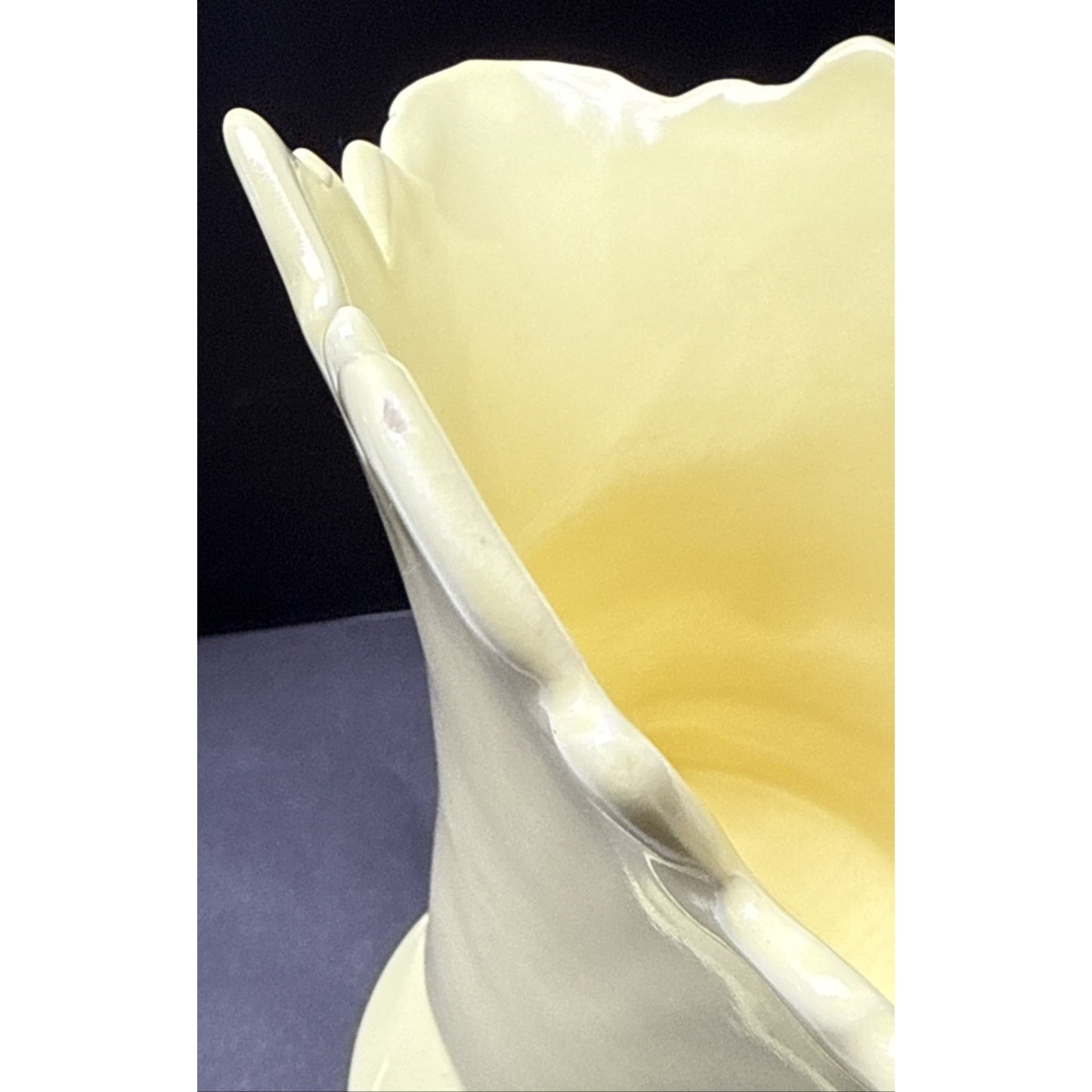 Vintage Camark Art Pottery Vase Planter Handles Leaf Shaped Yellow #807 As-Is