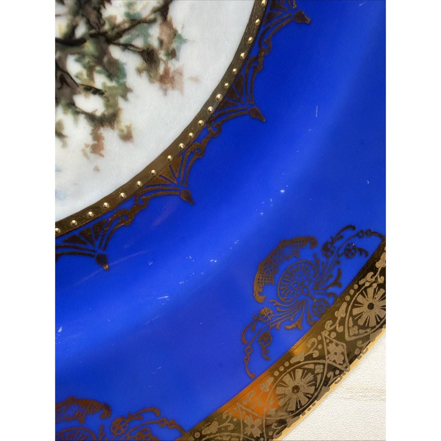Vintage STW Bavaria Cobalt Blue Game Plate Gold Ornate Elk