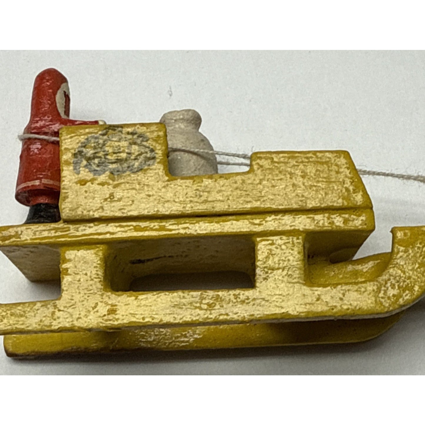 Old Erzgebirge Putz Toy Miniature Wood Santa Sleigh Reindeer Bag Christmas As-Is