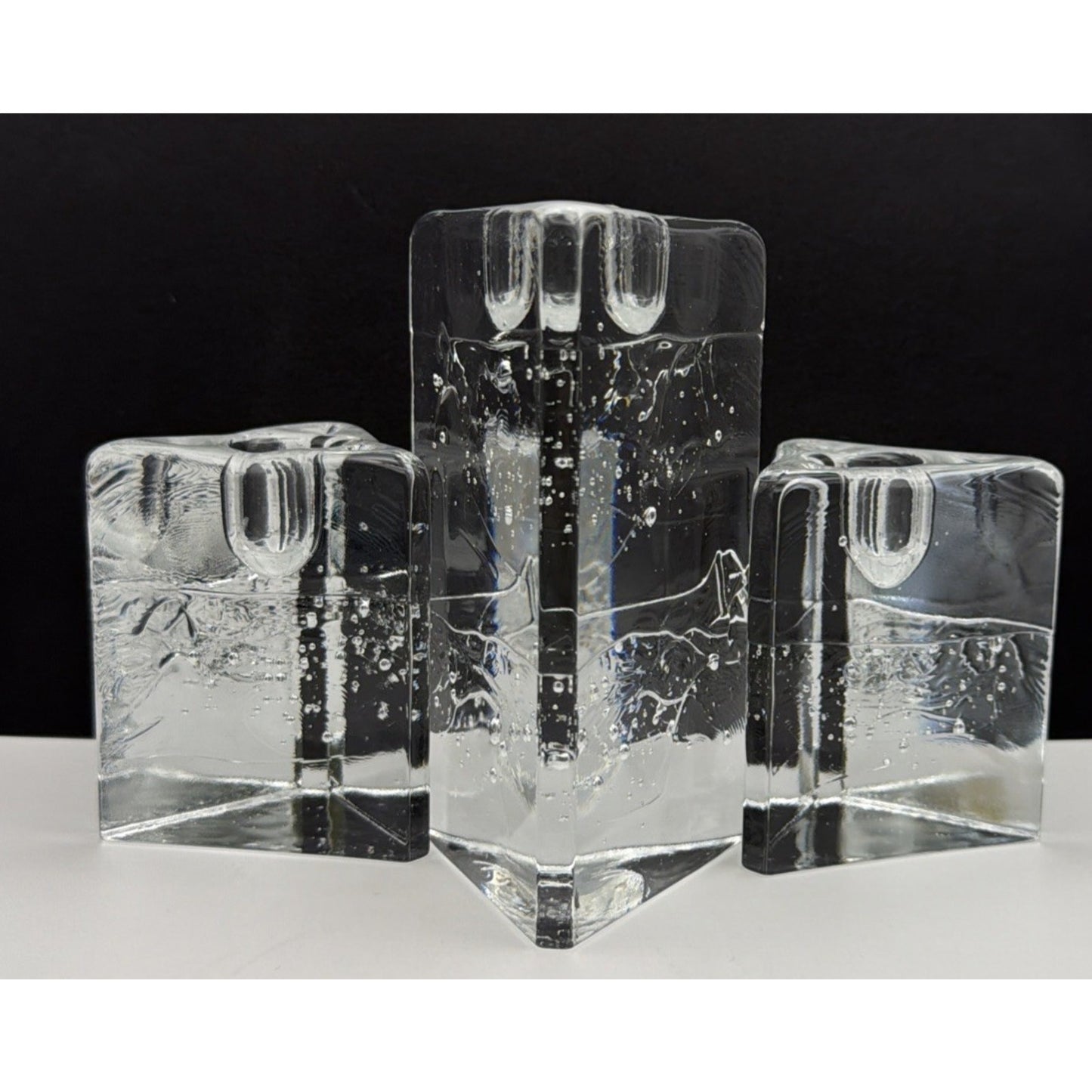 MCM Lot of 3 littala Timo Sarpaneva Arkipelago Ice Glass Candle Holders Finland